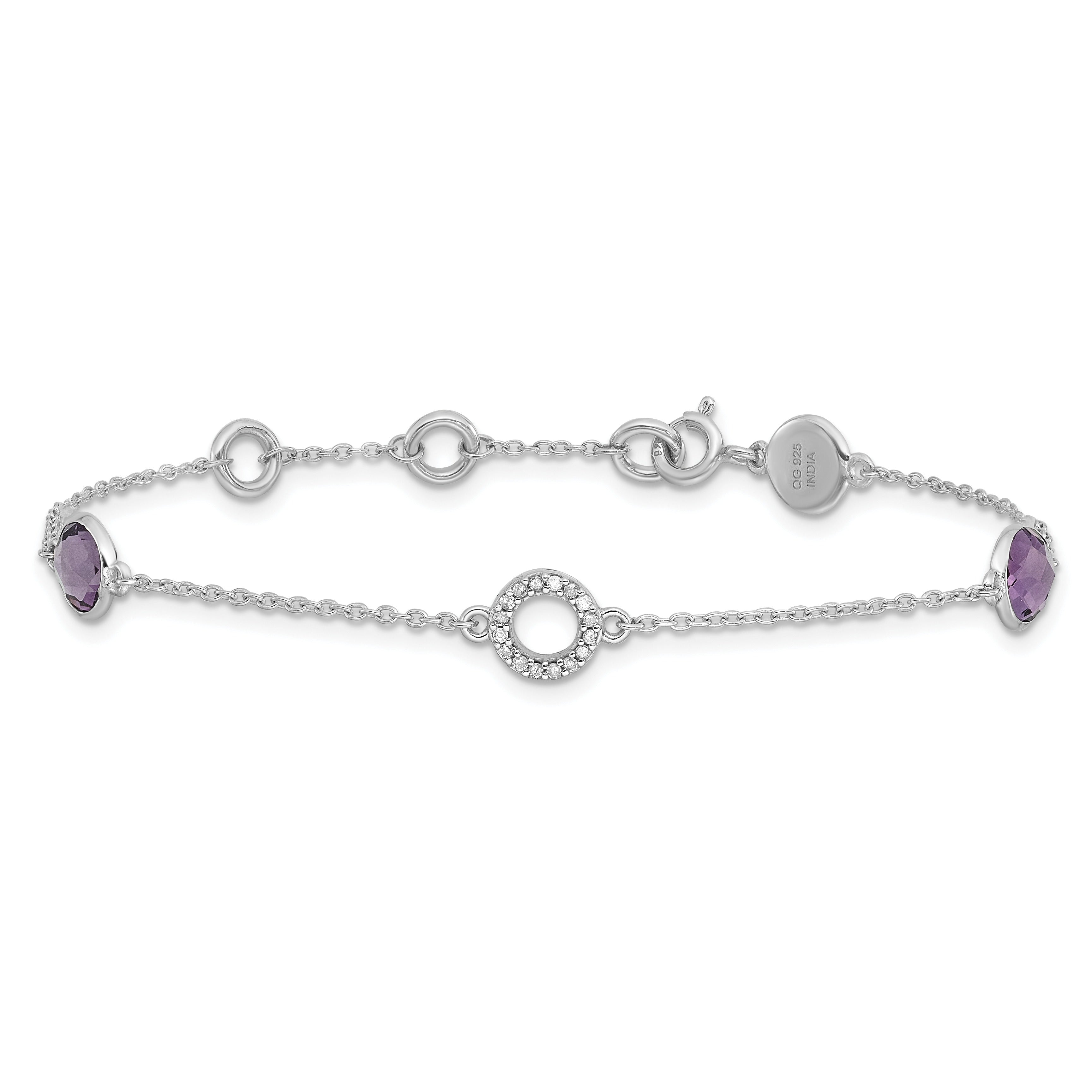 Natural Diamond and Amethyst Circle Bracelet Silver