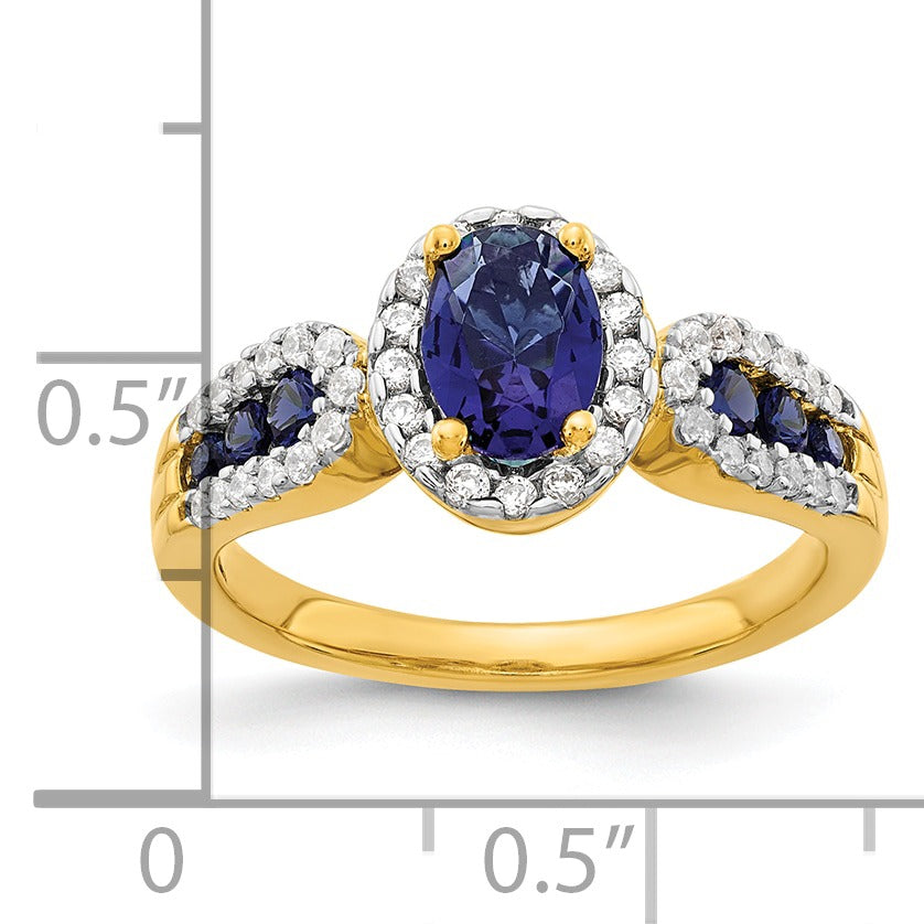 1.38 Ct Oval Blue Created Sapphire With Diamond Prong 14K Gold Engagement Halo Pave Ring