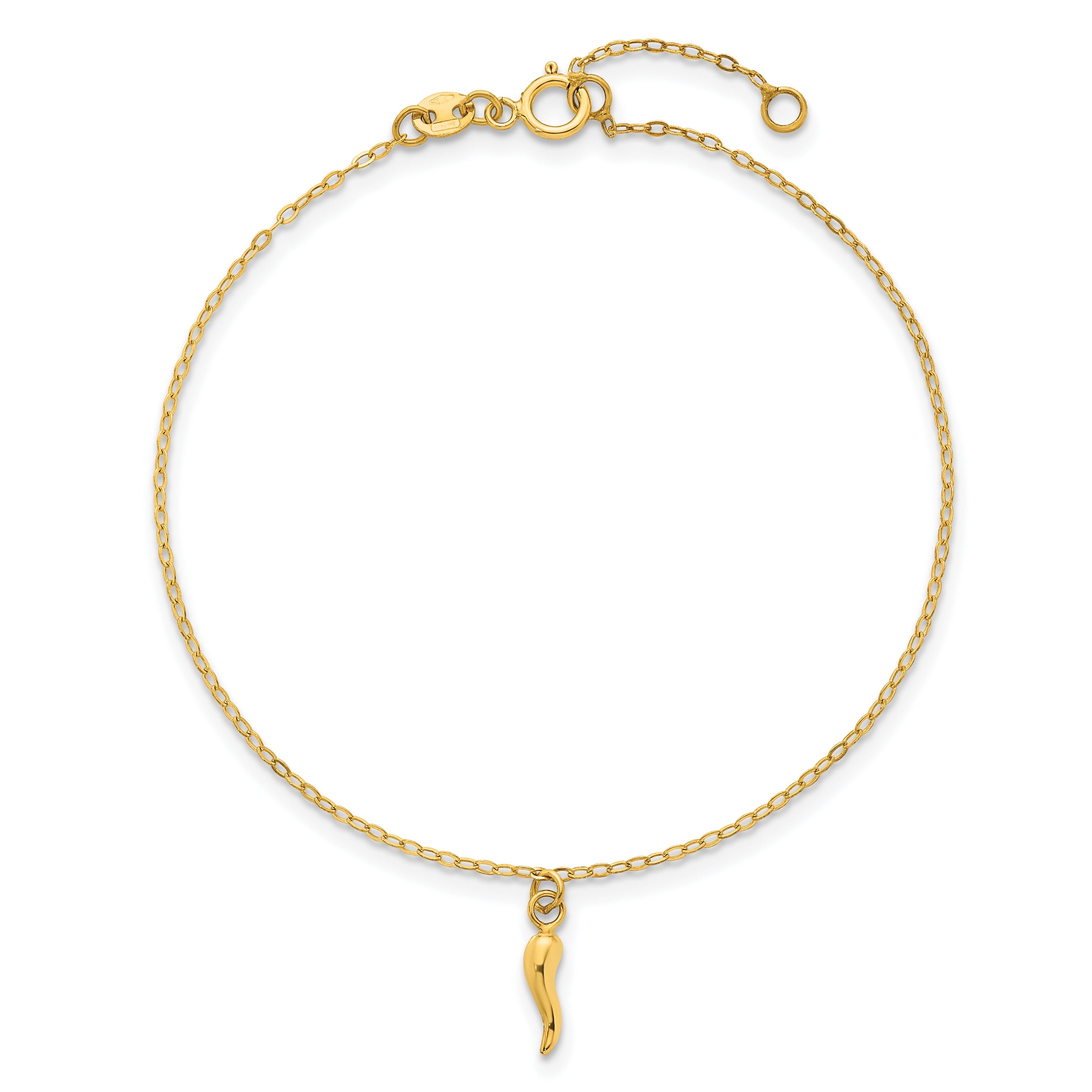 Italian Horn Dangle 6.5 inch Bracelet 14k Yellow Gold