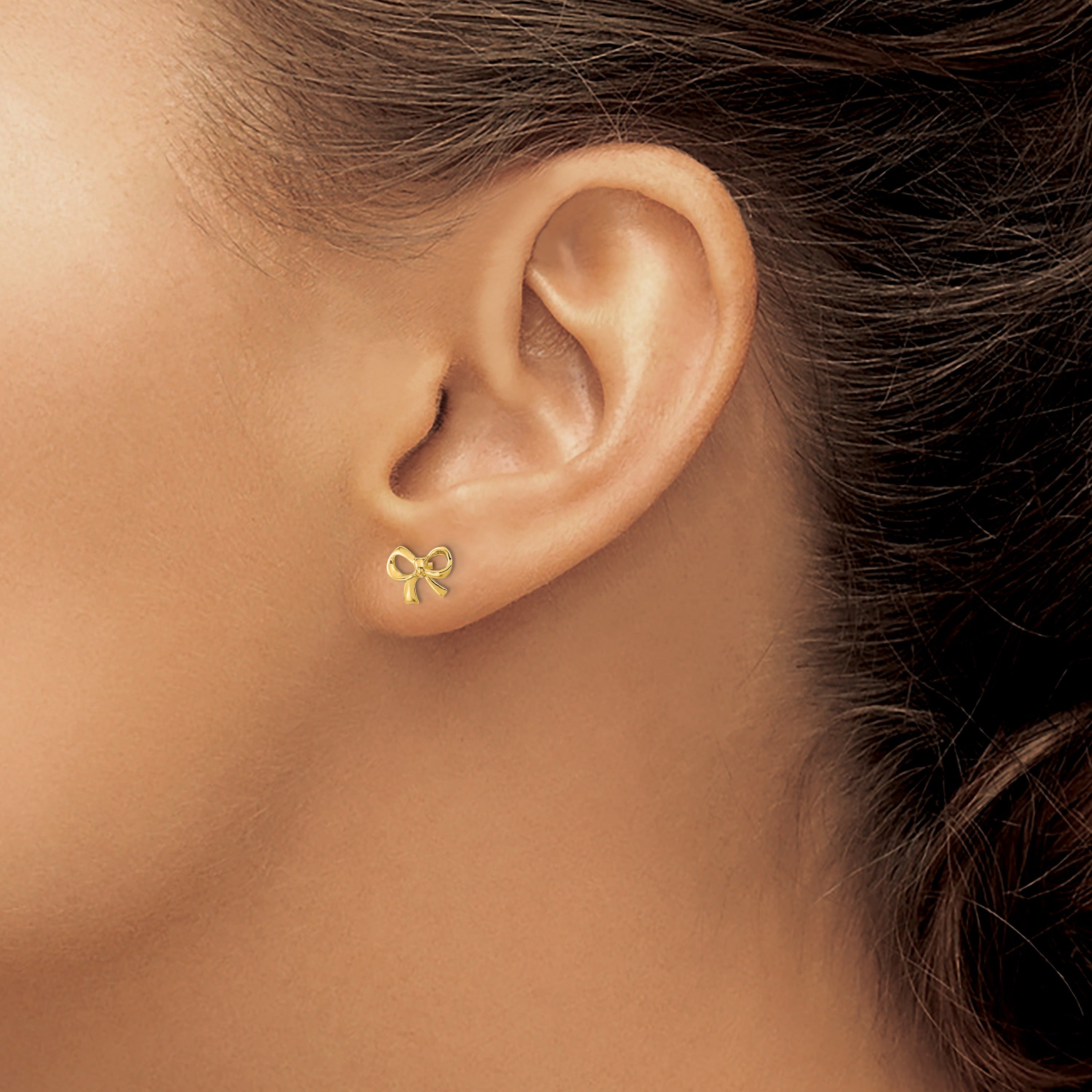 14K Yellow Gold Polished Bow Post Button Earrings