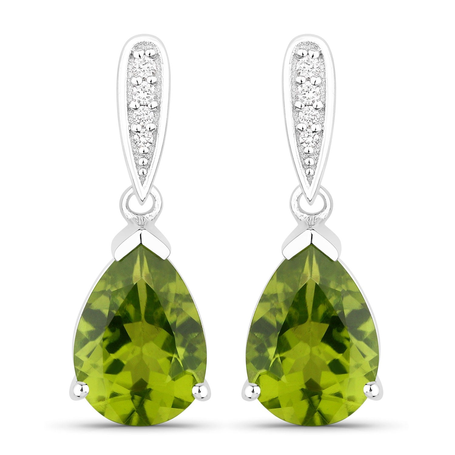 Genuine Green Peridot and Lab Grown Diamond Silver Earrings