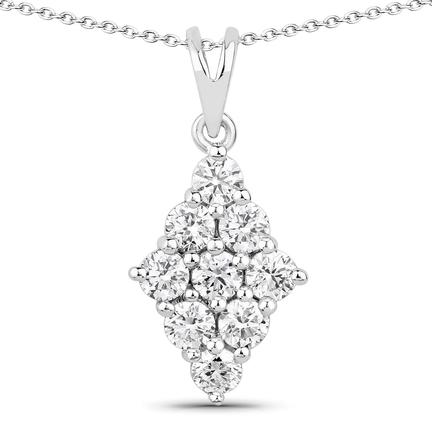 1.01 Cttw Round Lab Diamond Rhodium Plated Silver Rhombus Cluster Pendant Necklace