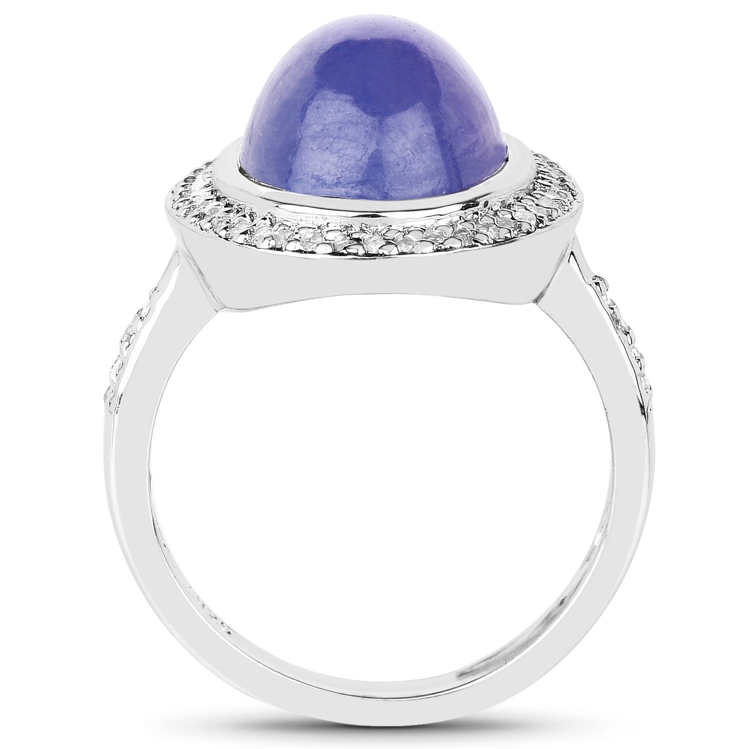 8.26 Ct Oval Violet Tanzanite & White Topaz Prong Silver Halo Pave Bold Ring