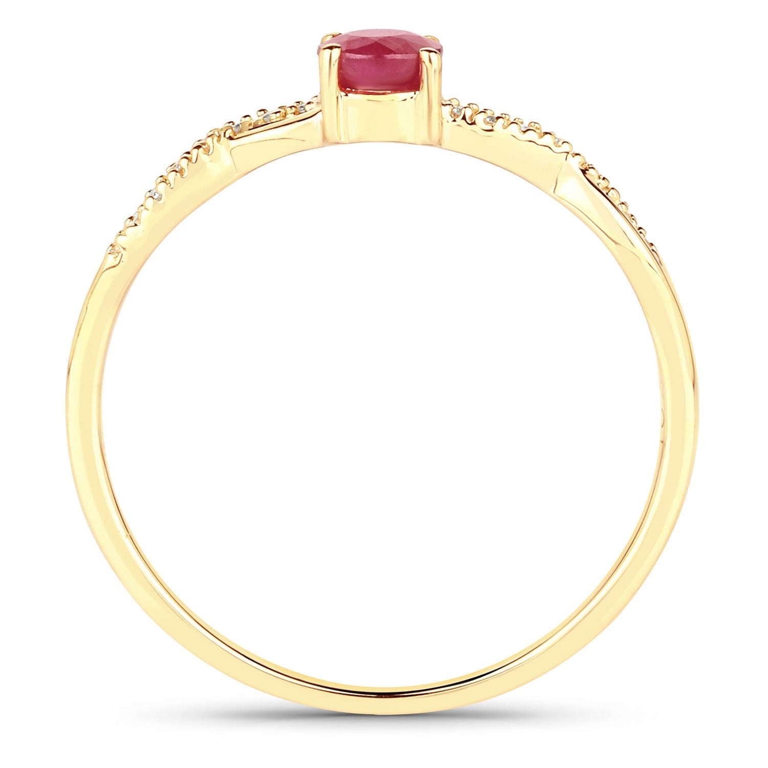 0.34 Ct Round Cut Pink Ruby and White Diamond Prong 10K Yellow Gold Solitaire Pave Ring