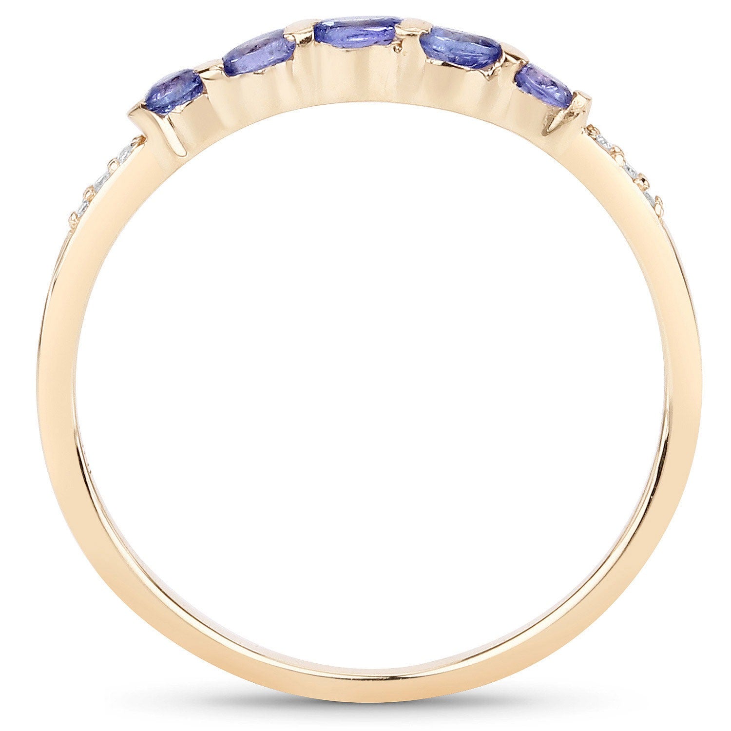 0.36 Ct Violet Tanzanite and White Diamond Prong 10k Gold 5 Stone Ring