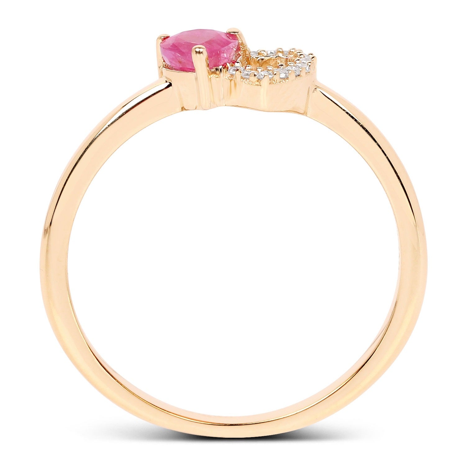 0.31 Ct Pink Ruby and White Diamond Prong 10K Yellow Gold Double Heart Ring
