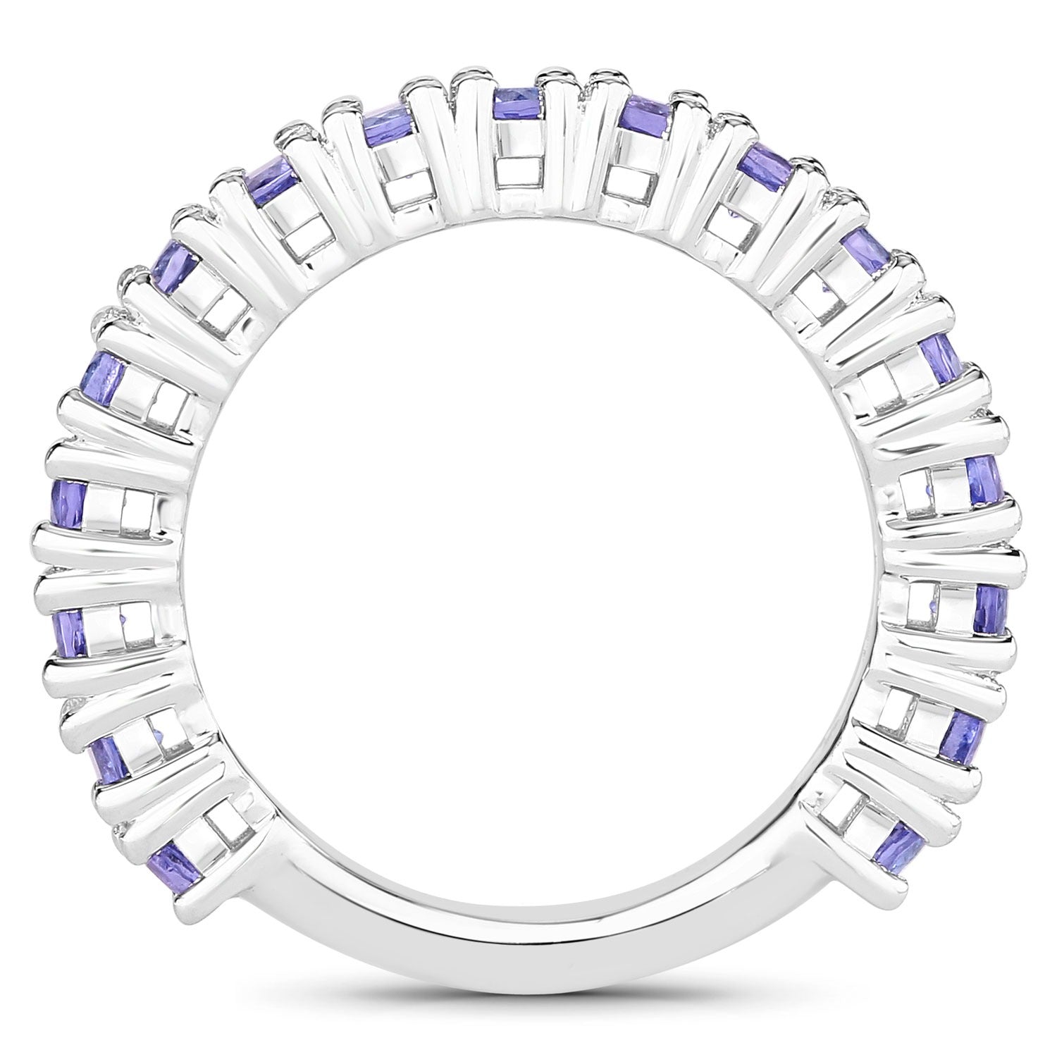 1.70 Ct Round Violet Tanzanite Prong Rhodium Plated Silver Eternity Ring