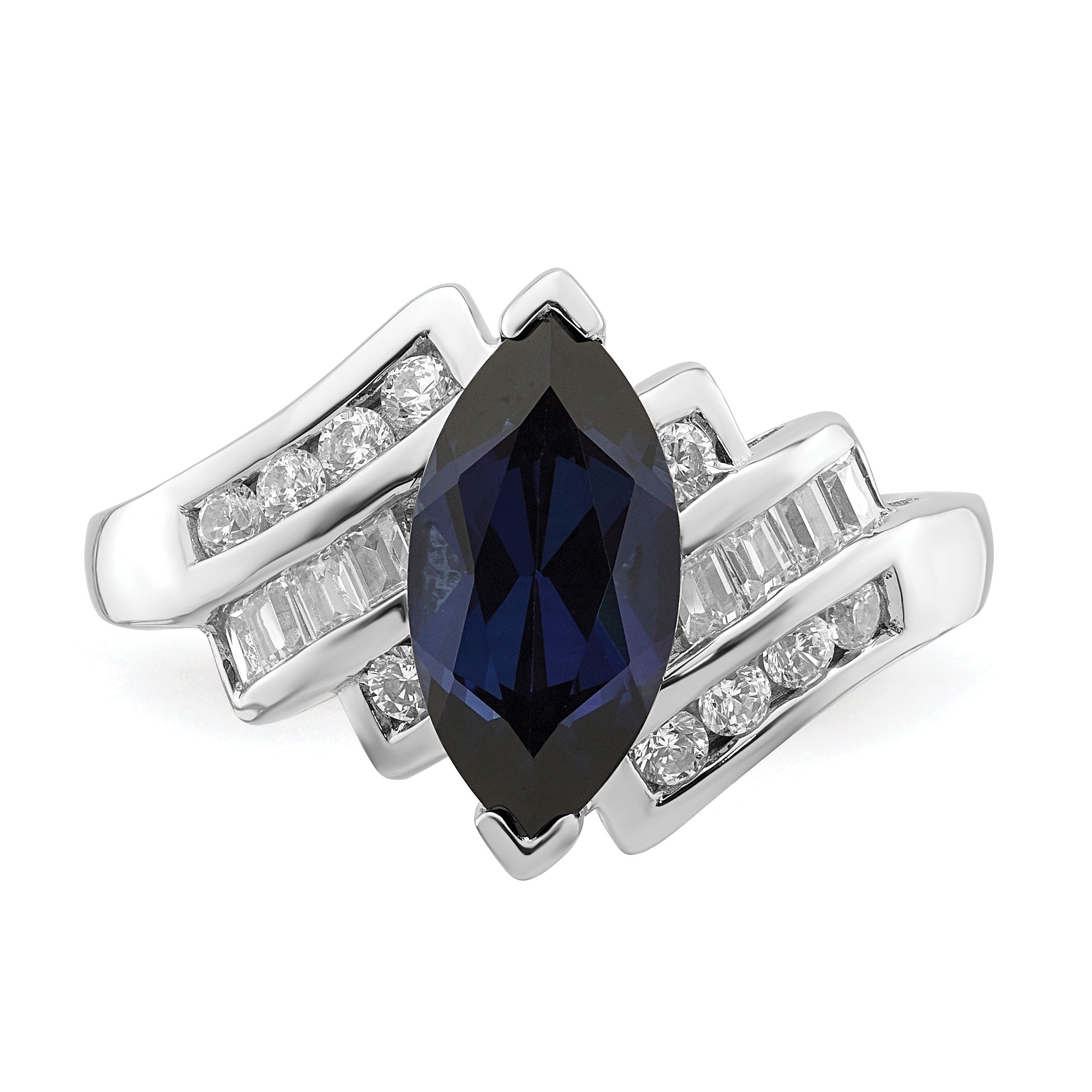 Marquise Blue Lab Created Sapphire Prong Sterling Silver Bypass Statement Ring