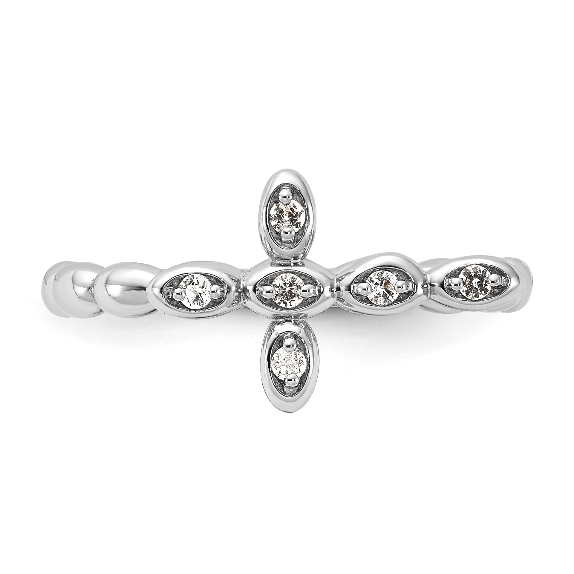 Silver Stackable Natural White Topaz Cross Ring