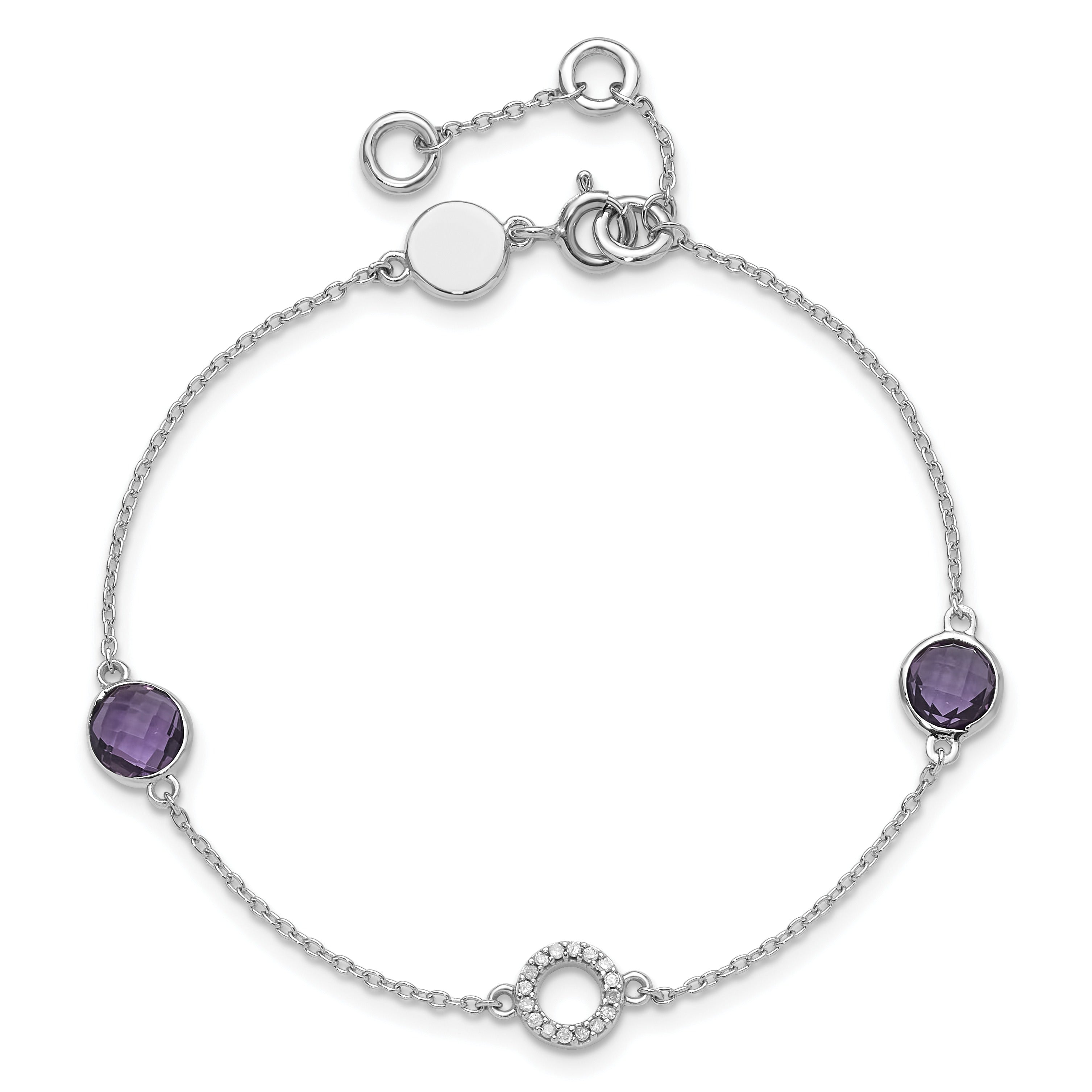 Natural Diamond and Amethyst Circle Bracelet Silver