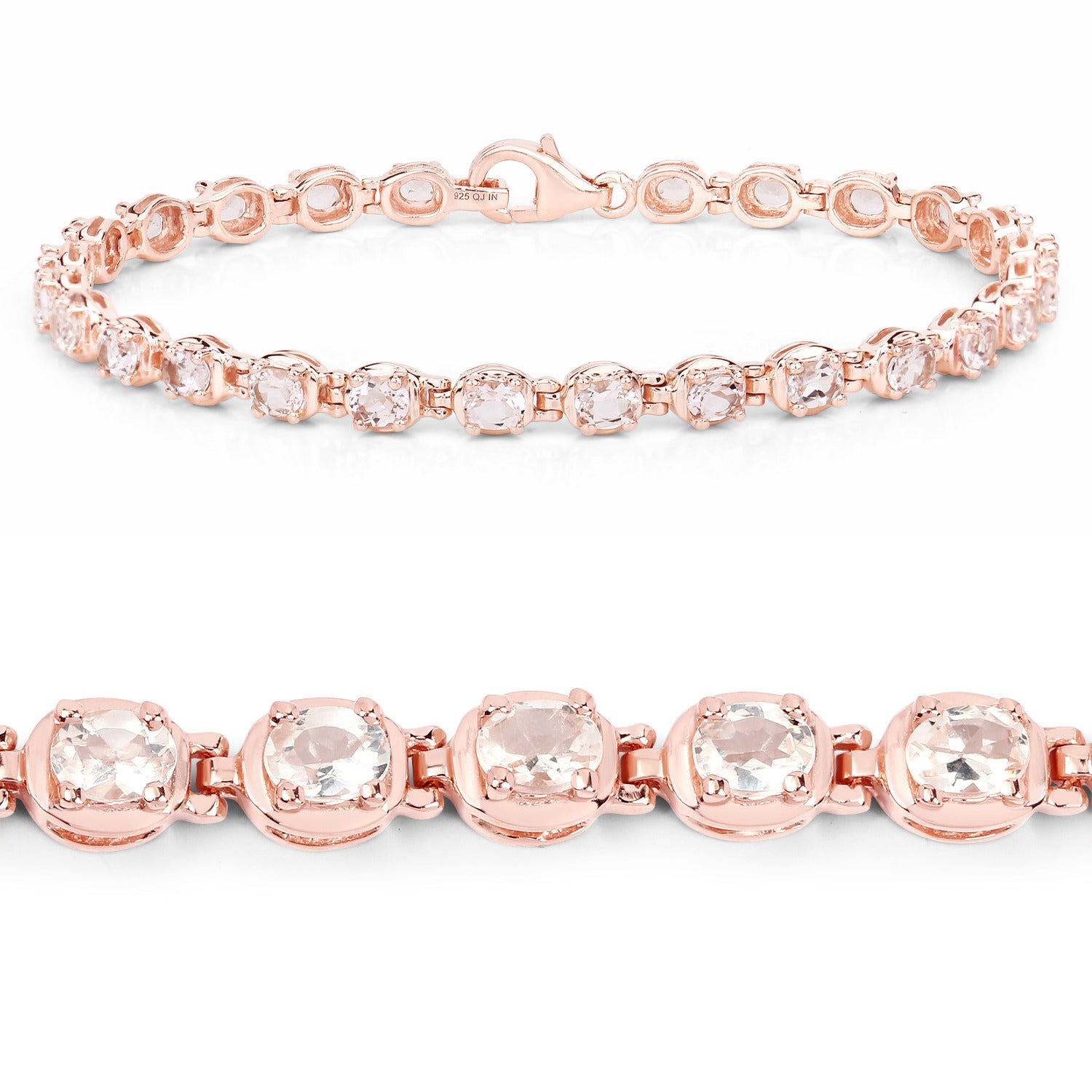 Genuine Morganite 14K Rose Gold Plated Silver Bracelet