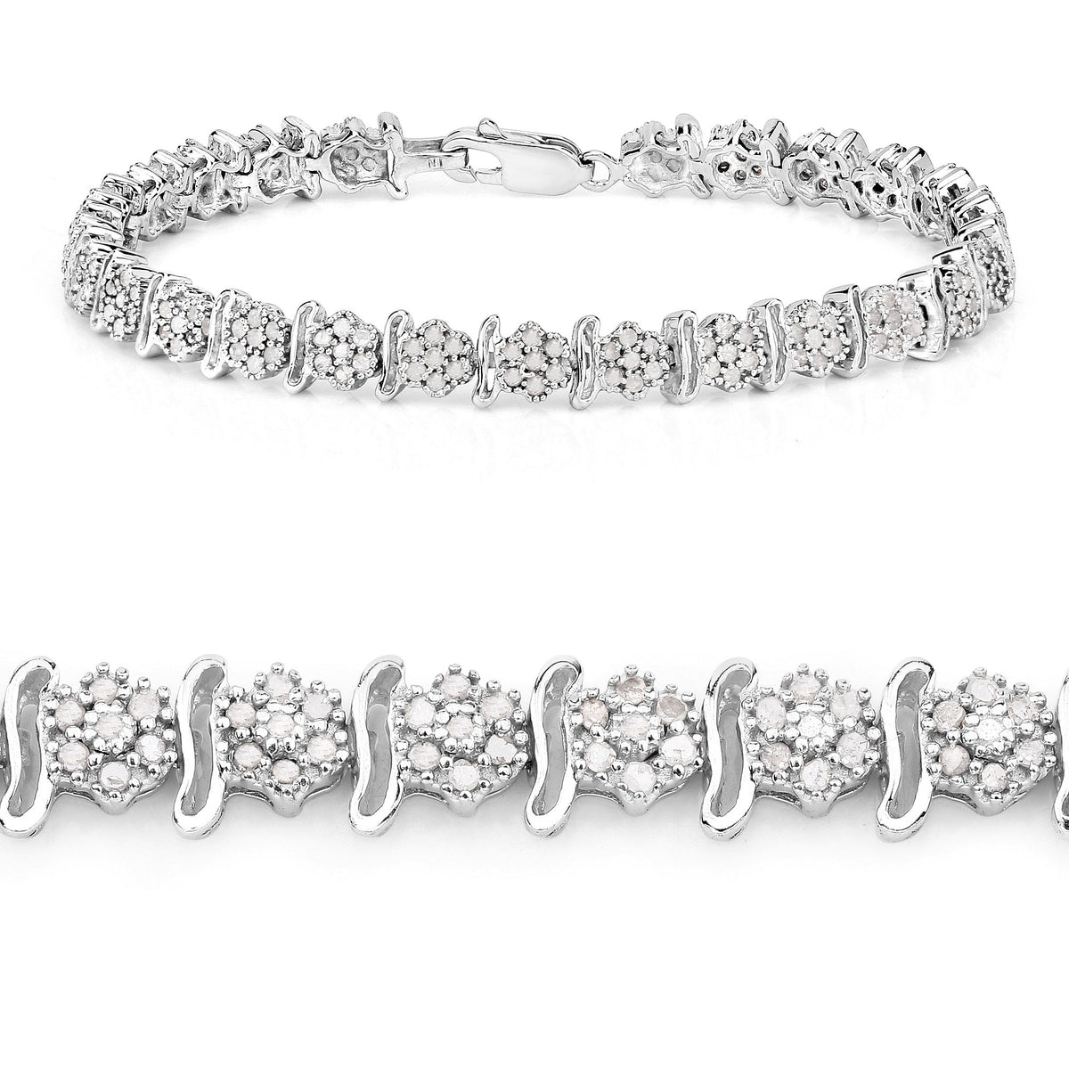 1.80 Cttw Round White Diamond Sterling Silver Tennis Bracelet