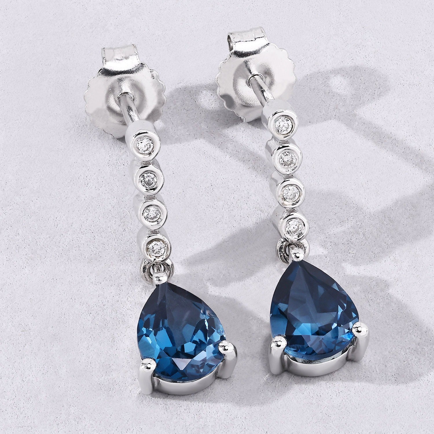 Genuine London Blue Topaz and Lab Diamond Silver Earrings