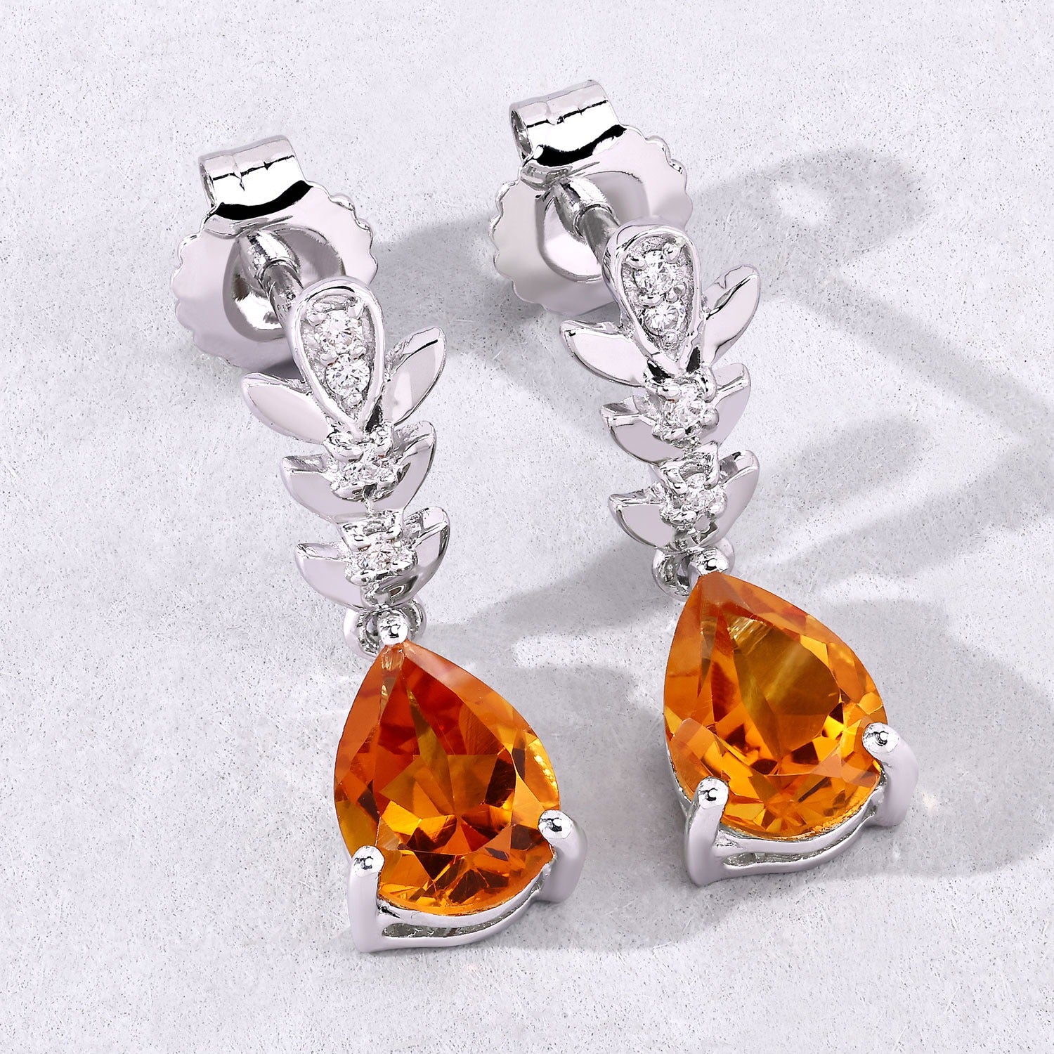 Genuine Madeira Citrine and Lab Diamond Silver Earrings