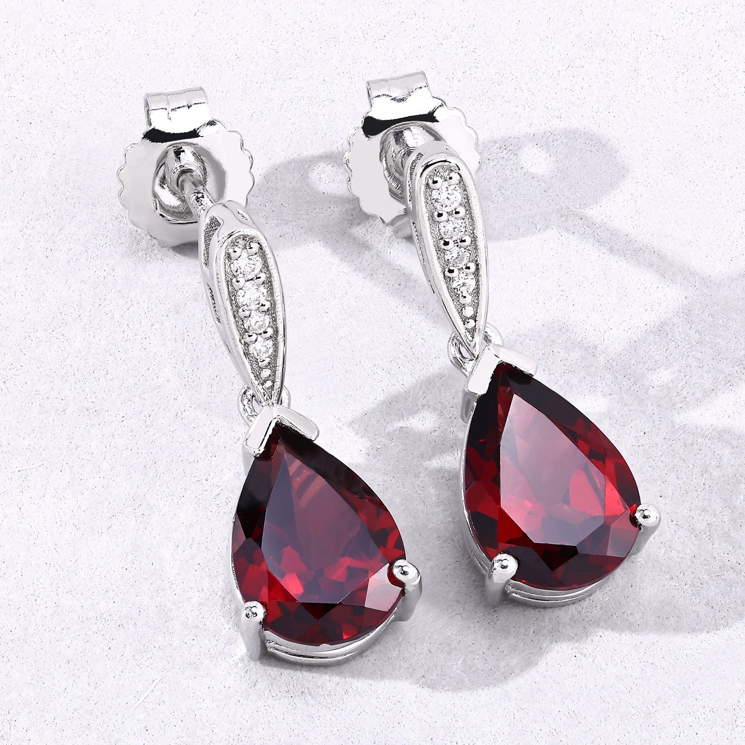 Genuine Mozambique Garnet and Lab Diamond Silver Earrings