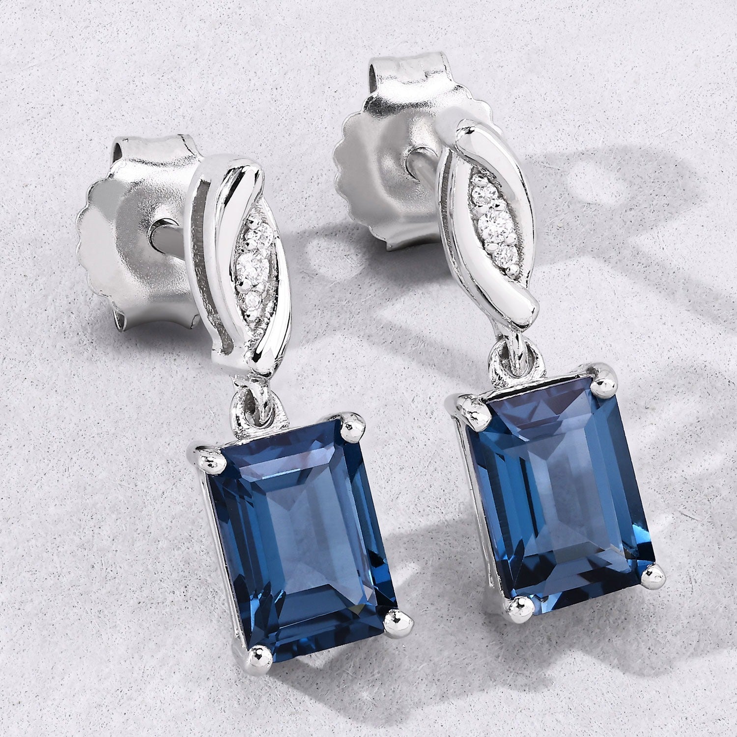 Genuine London Blue Topaz and Lab Diamond Earrings Silver