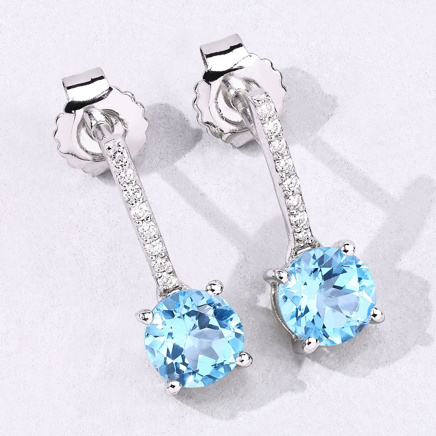 Genuine Swiss Blue Topaz and Lab Diamond Silver Earrings