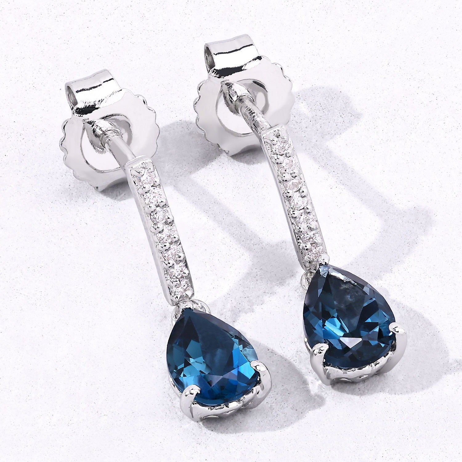 Genuine London Blue Topaz and Lab Diamond Silver Earrings
