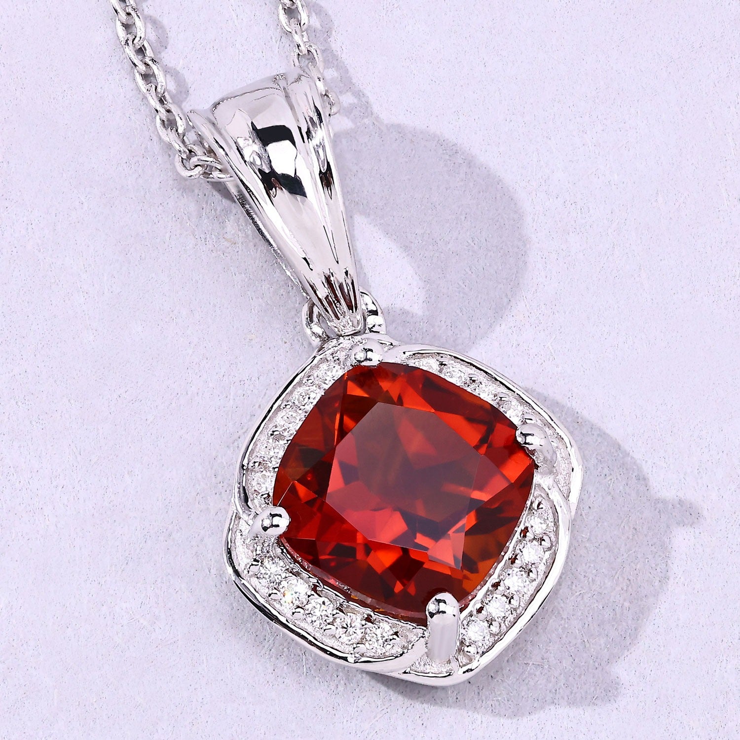 2.10 Ct. Genuine Madeira Citrine and Lab Diamond Silver Cushion Cut Halo Necklace Fine Color Jewels