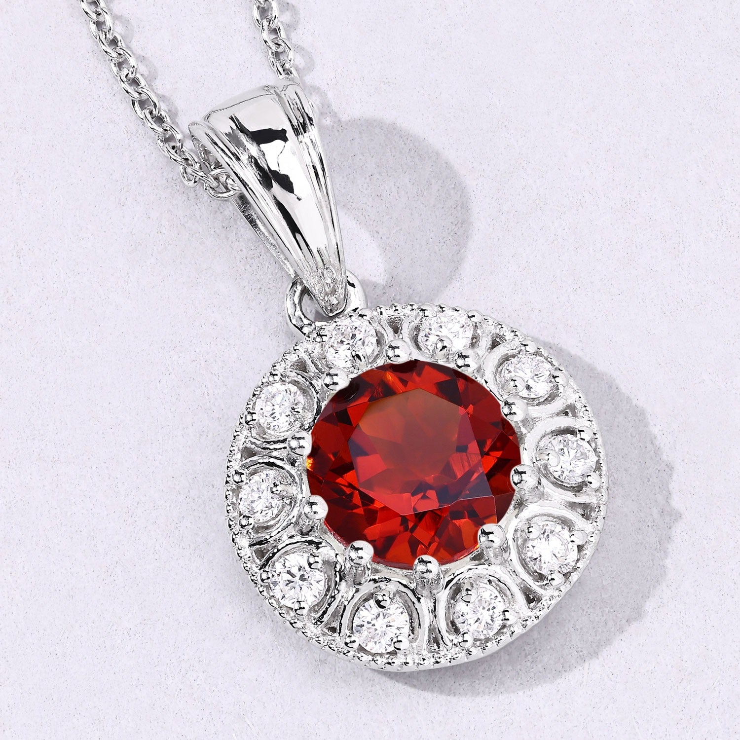 1.85 Ct Genuine Madeira Citrine and Lab Diamond Silver Halo Necklace Fine Color Jewels