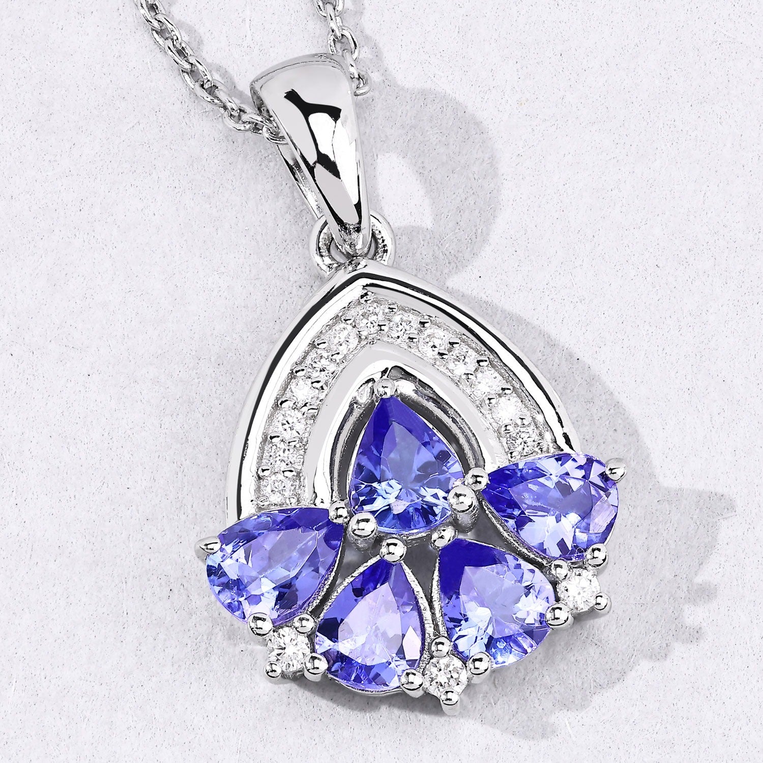 1.52 Ct Genuine Tanzanite and Lab Diamond Silver Trendy Necklace