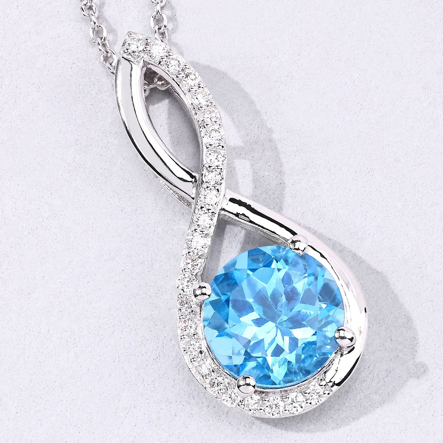 3.99 Ct Genuine Swiss Blue Topaz and Lab Diamond Silver Crossover Pendant Necklace Fine Color Jewels