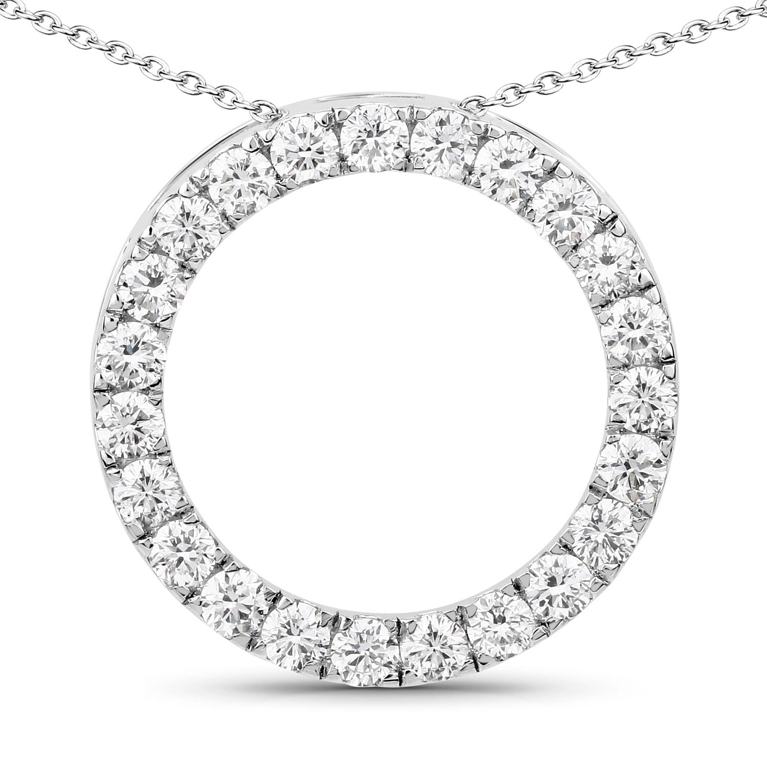 1.04 Cttw Round Lab Grown Diamond Rhodium Plated Silver Circle of Life Pendant Necklace