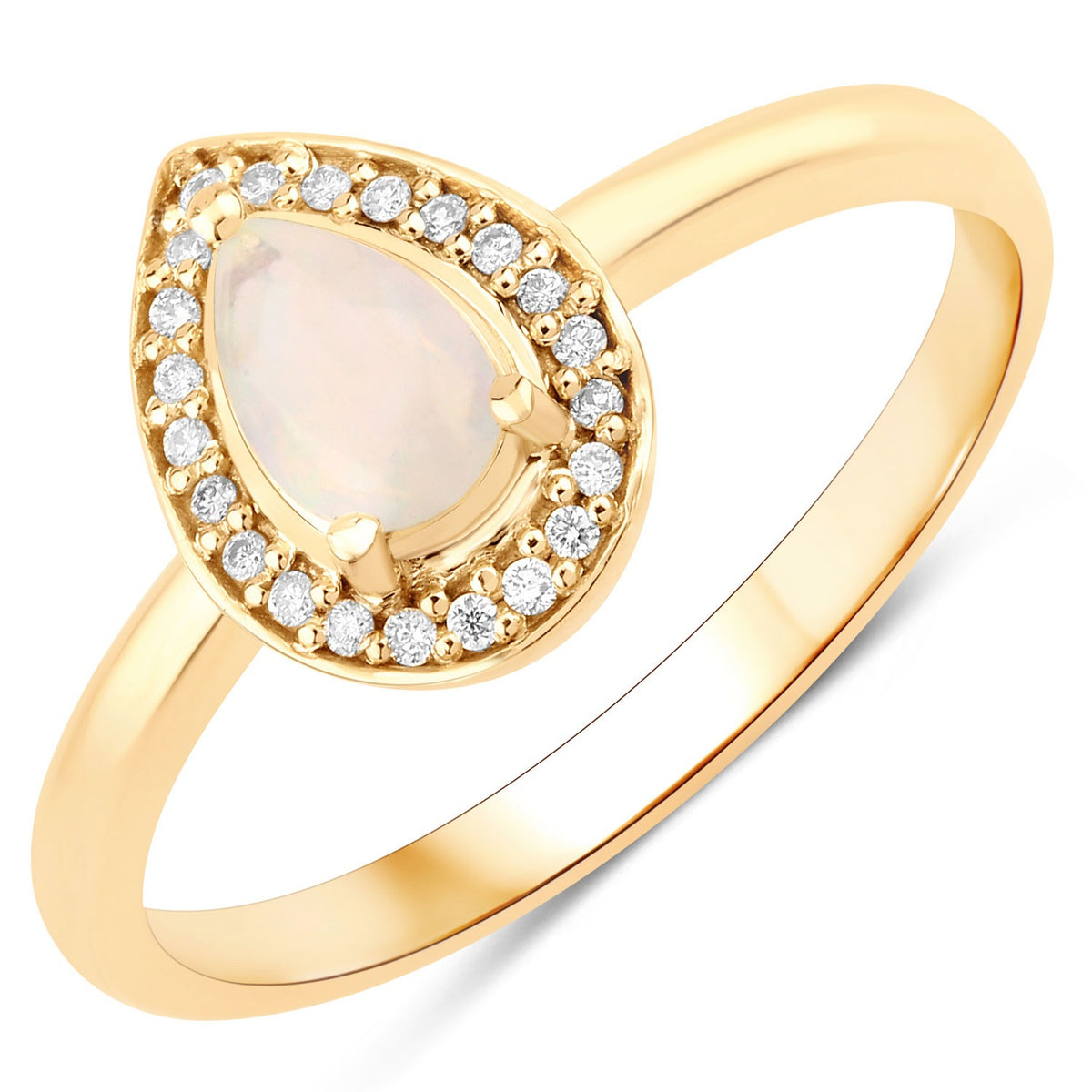 0.31 Cttw Pear White Ethiopian Opal White Diamond 14K Yellow Gold Halo Ring