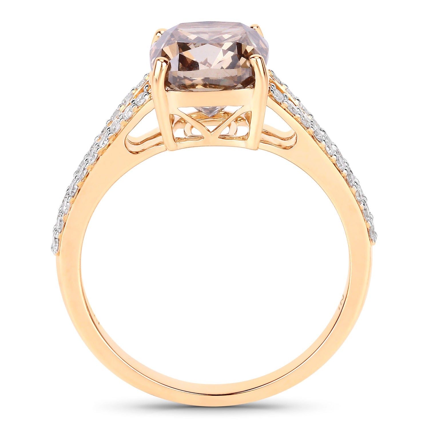 3.03 Ct Cushion Cut Genuine Brown Diamond 18K Yellow Gold Split Pave Shank Engagement Ring