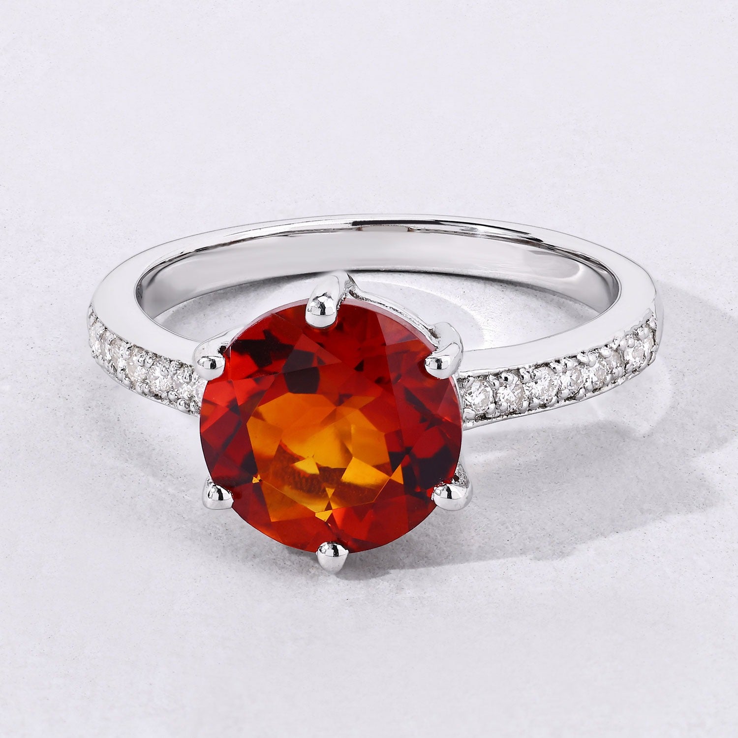 2.20 Ct Round Yellow Madeira Citrine and Lab Diamond Prong Silver Pave Bridge Ring