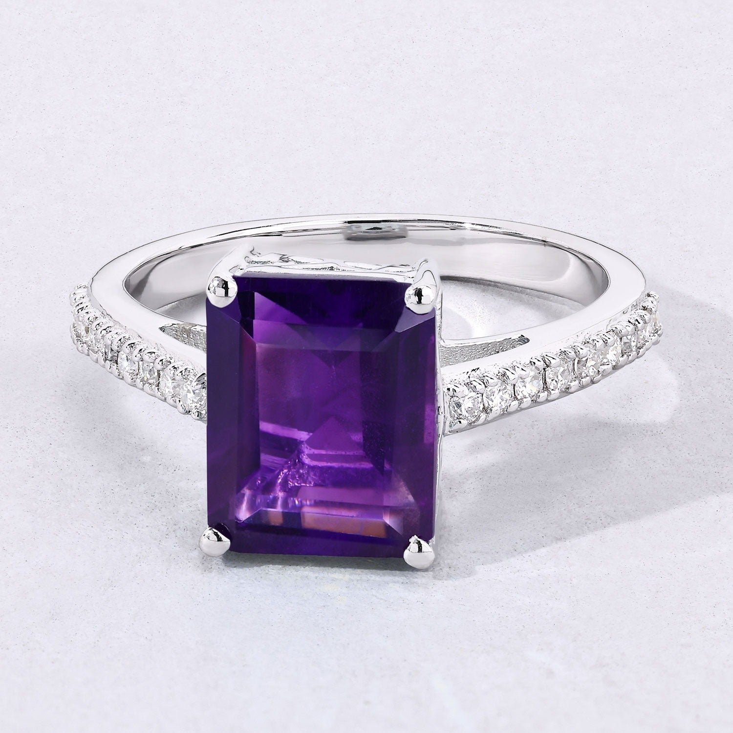 3.43 Ct Genuine Purple Amethyst and Lab Diamond Statement Pave Bridge Ring Fine Color Jewels
