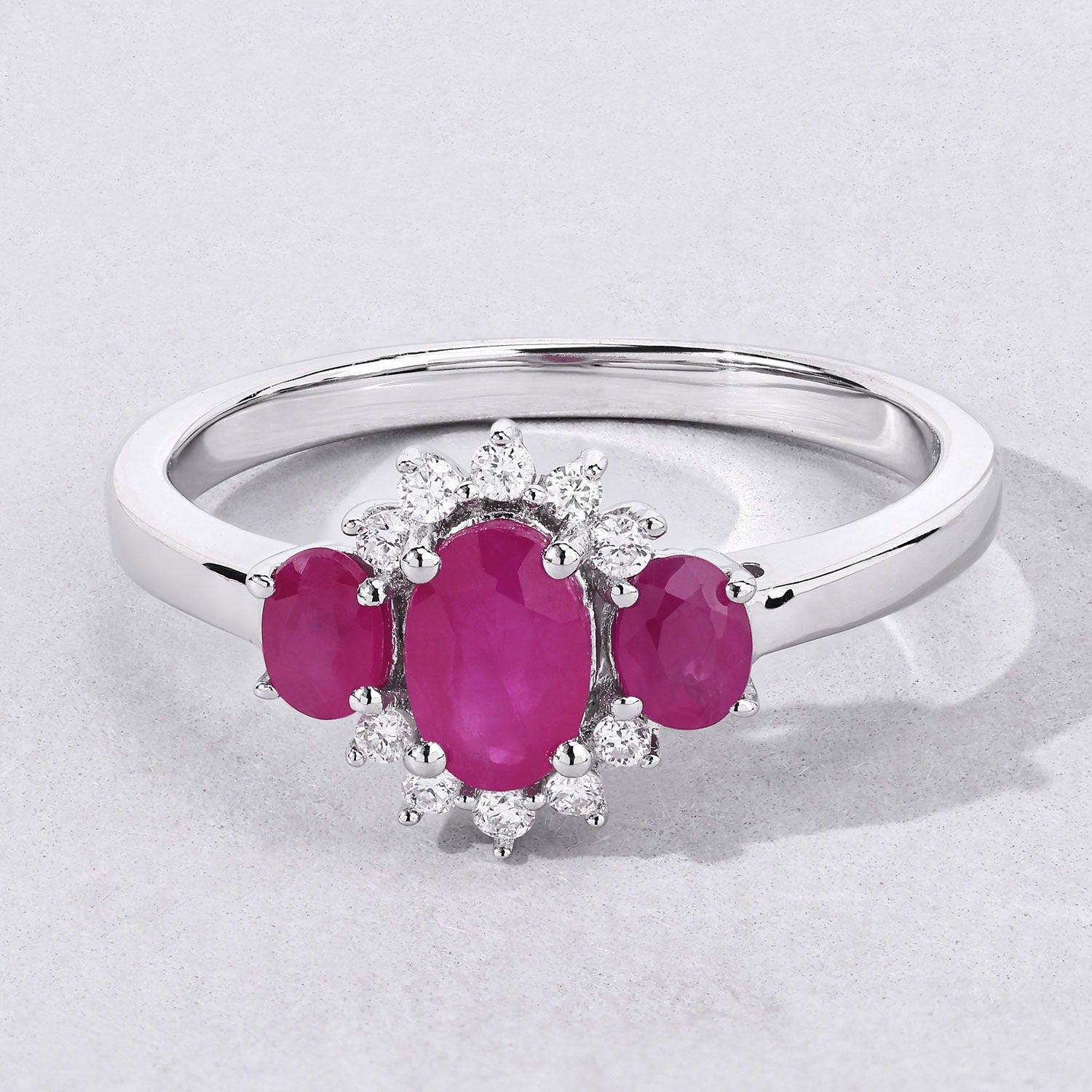 1.02 Ct Genuine Oval Mozambique Ruby and Lab Diamond Silver Ring