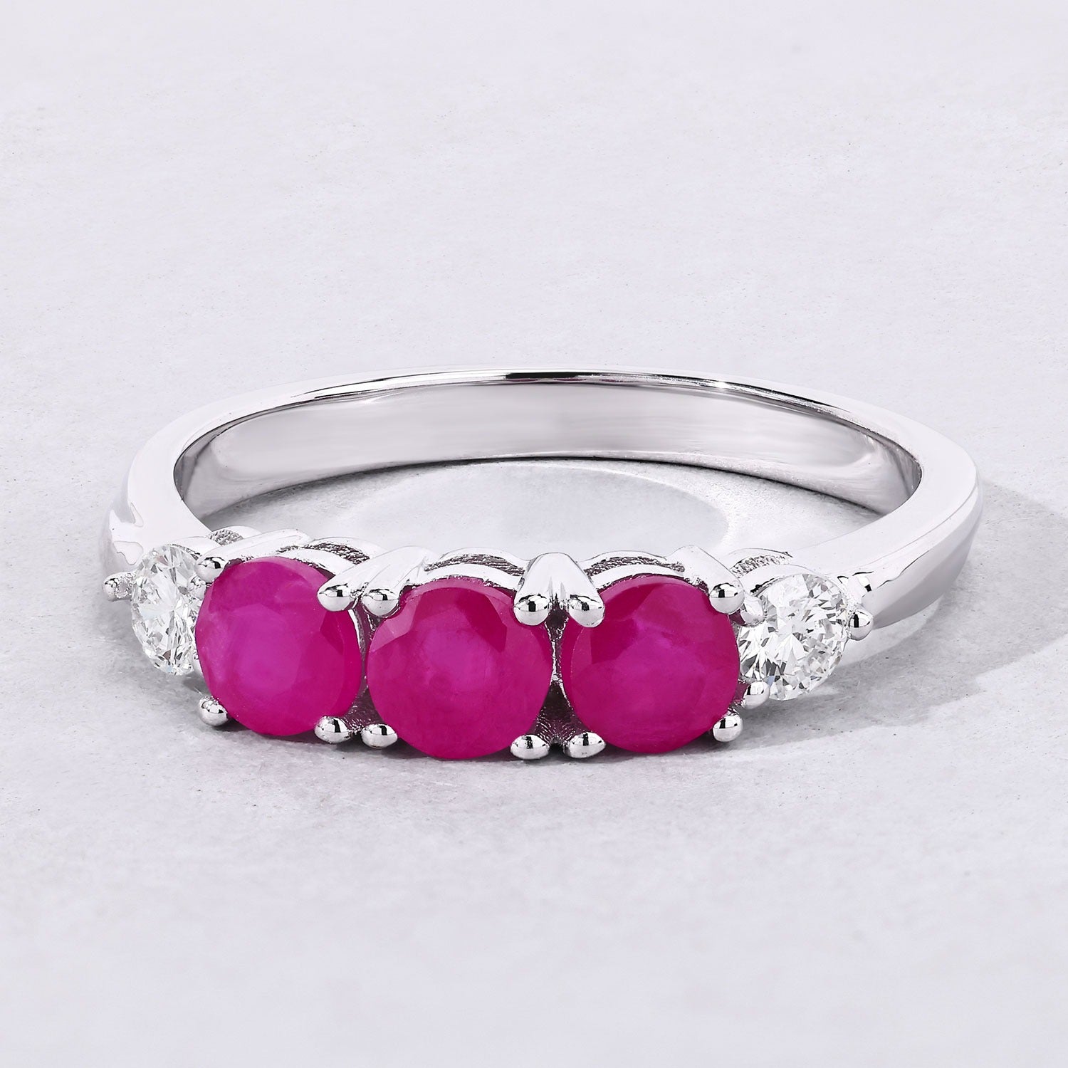 1.03 Ct Genuine Mozambique Ruby and Lab Diamond 5 Stone Ring Fine Color Jewels