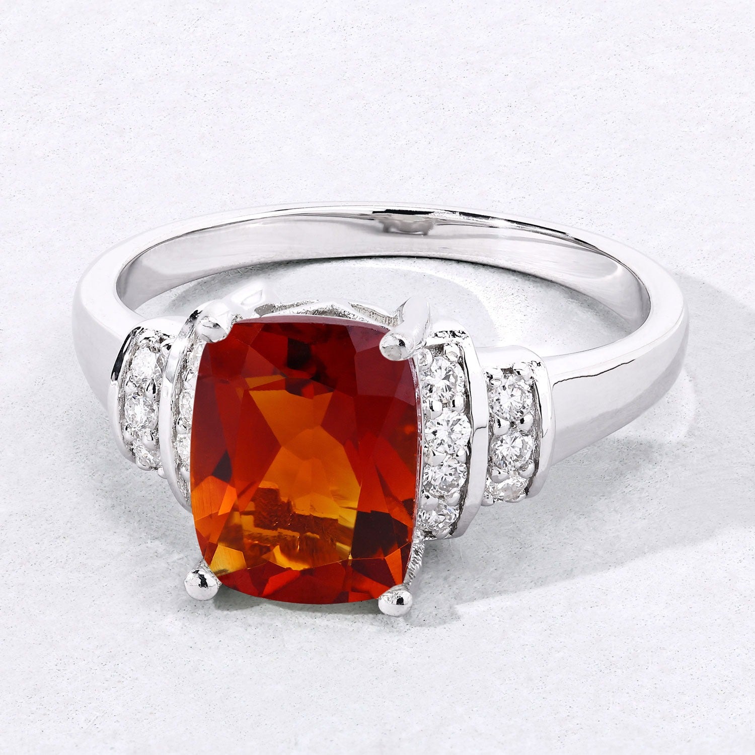 1.83 Ct Genuine Madeira Citrine and Lab Grown Diamond Silver Cushion Ring
