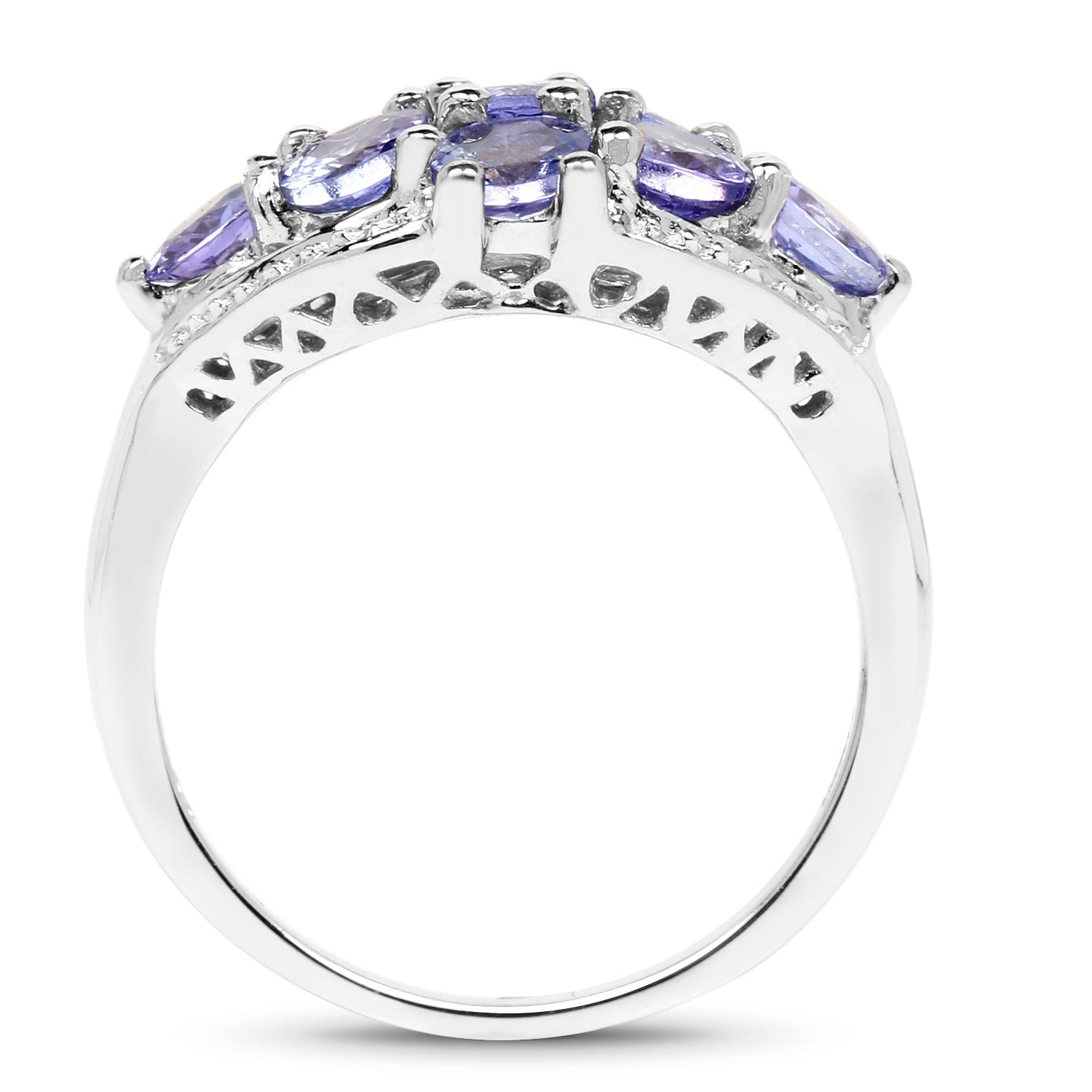 2.07 Ct Round Violet Tanzanite Prong Silver Cluster Ring