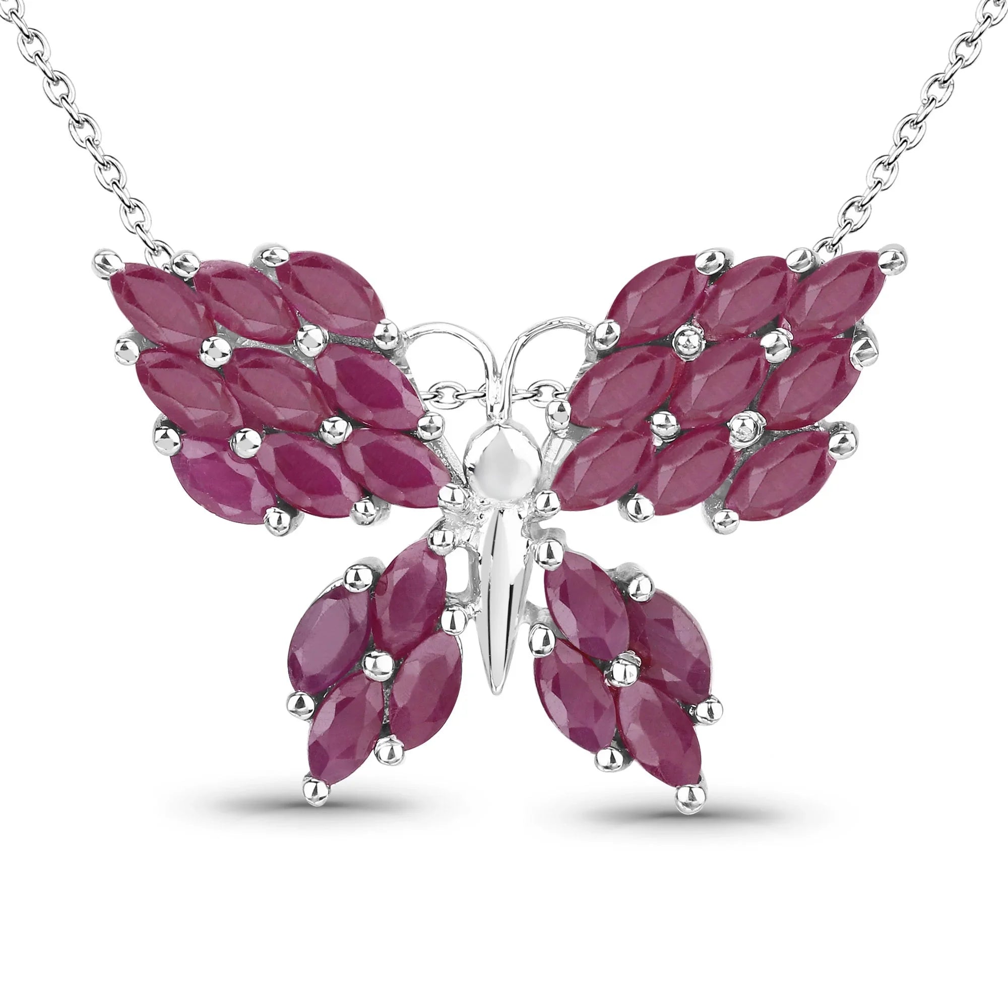 Natural Ruby Butterfly Silver Pendant Necklace
