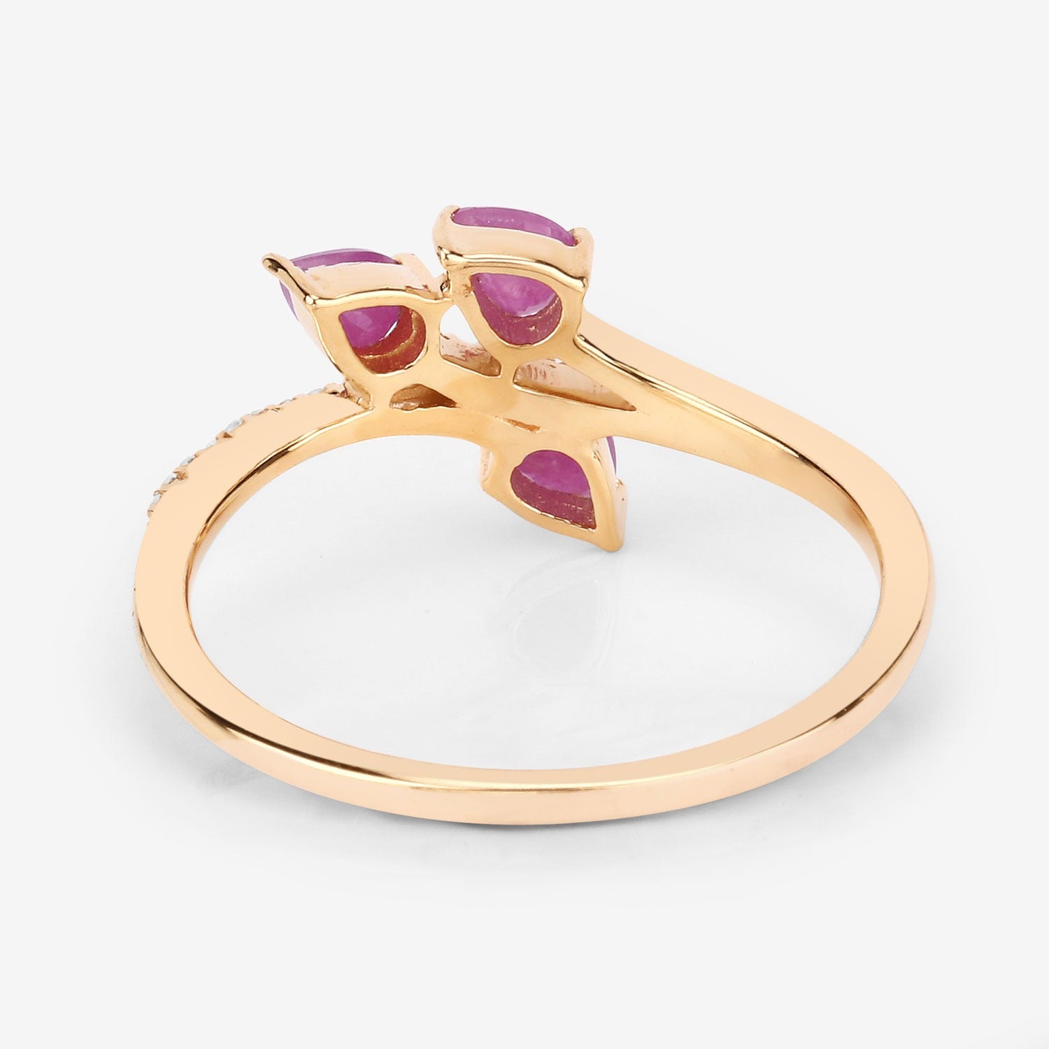 0.68 Ct Pear Shaped Pink Ruby and White Diamond Prong 14K Yellow Gold Bypass Toi et Moi Ring
