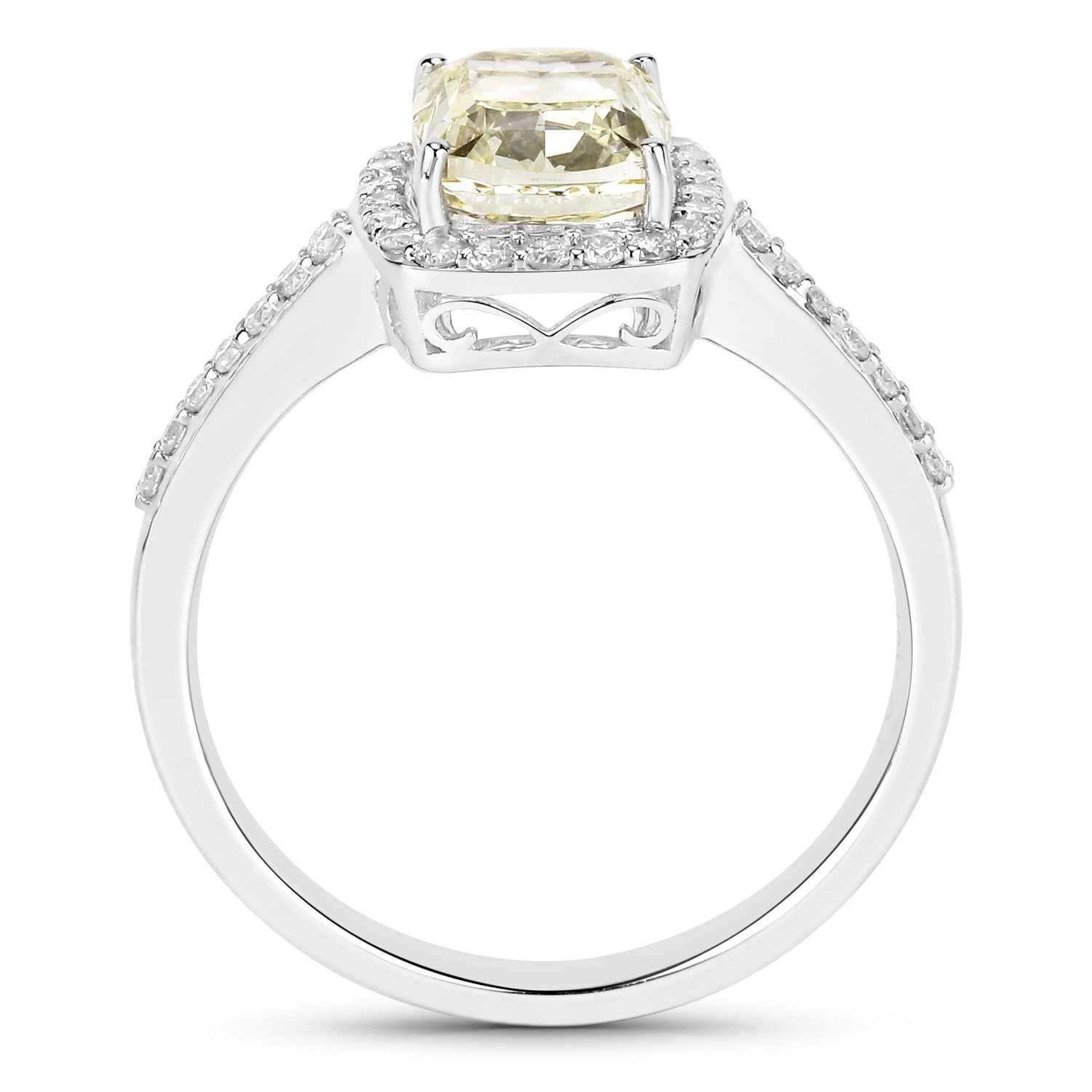 2.05 Ct Cushion Cut Genuine Yellow Diamond 18K White Gold Ring