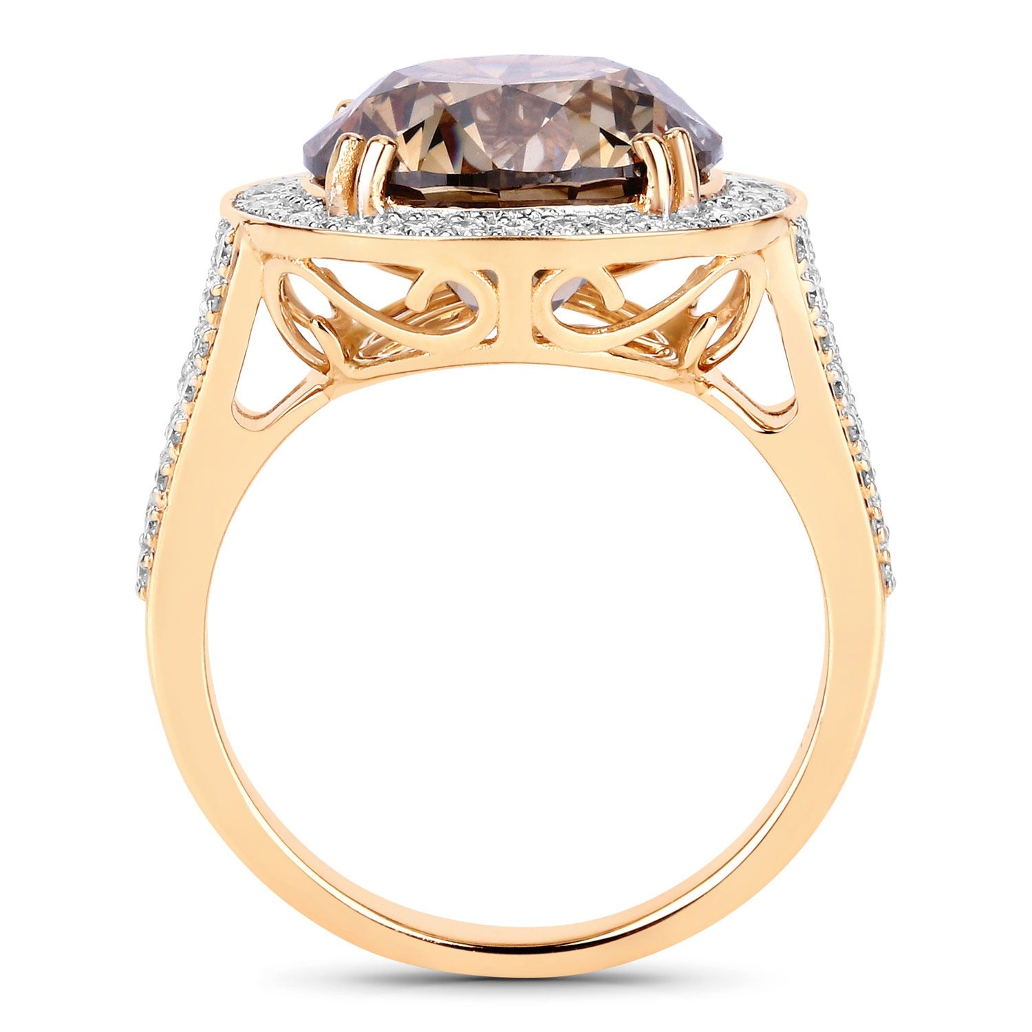 7.07 Ct Genuine Round Brown Diamond 18K Yellow Gold Pave Halo Ring