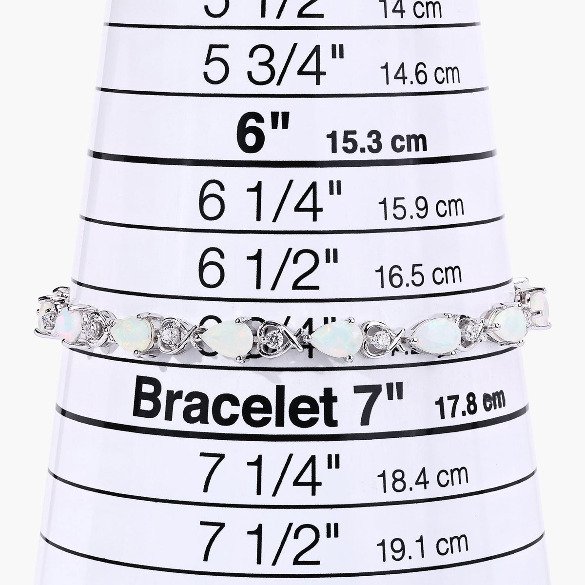 4.28 Ct Pear White Ethiopian Opal Lab Grown Diamond Rhodium Over Sterling Silver Link Bracelet
