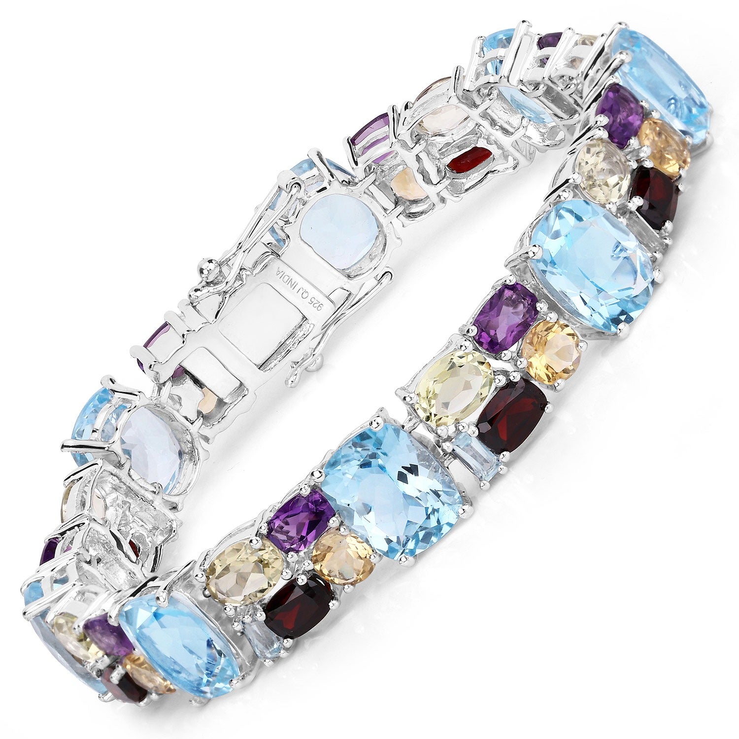 51.36 Ct Multi-Gemstone Prong 925 Sterling Silver Tennis Bracelet