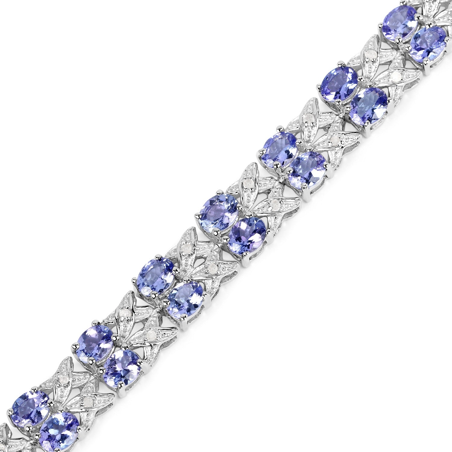 12.24 Ct Oval Violet Tanzanite and White Topaz Sterling Silver Two Row X-Link Bracelet