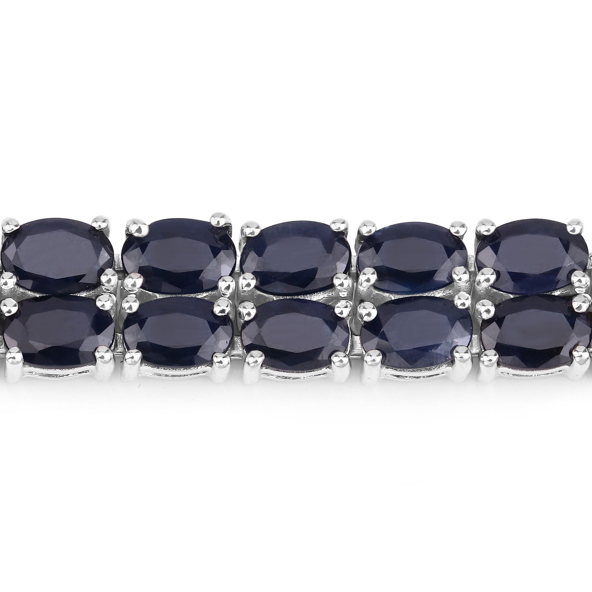 28.80 Ct Oval Blue Sapphire Prong Silver Two Row Tennis Bracelet