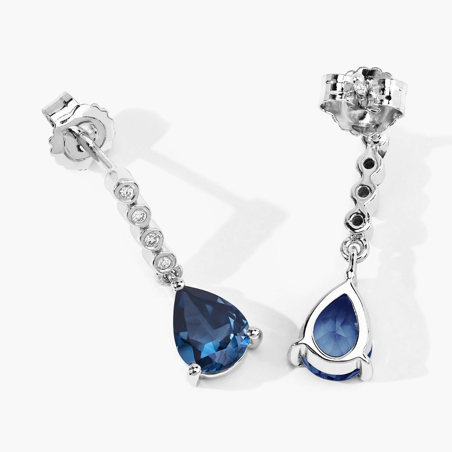 Genuine London Blue Topaz and Lab Diamond Silver Earrings