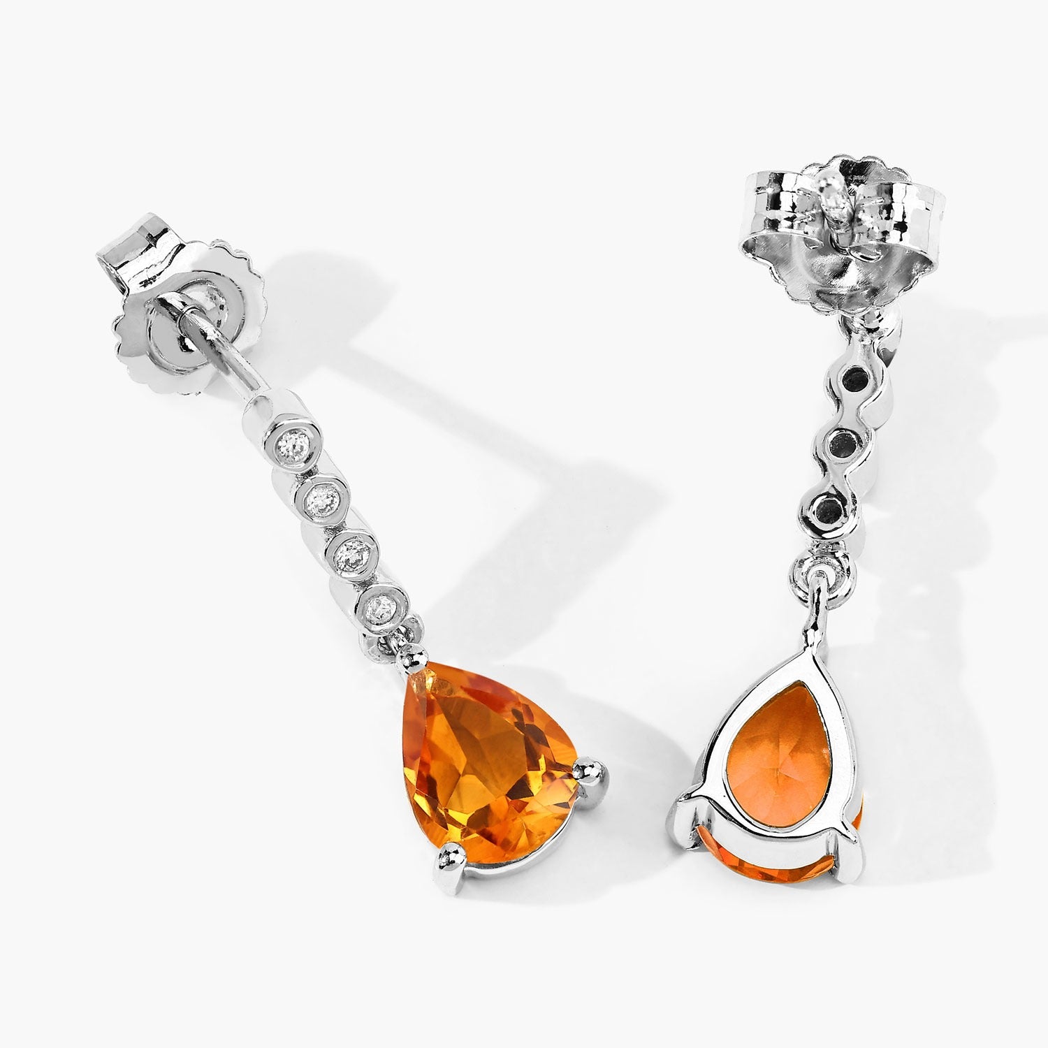Genuine Madeira Citrine and Diamond Silver Earrings