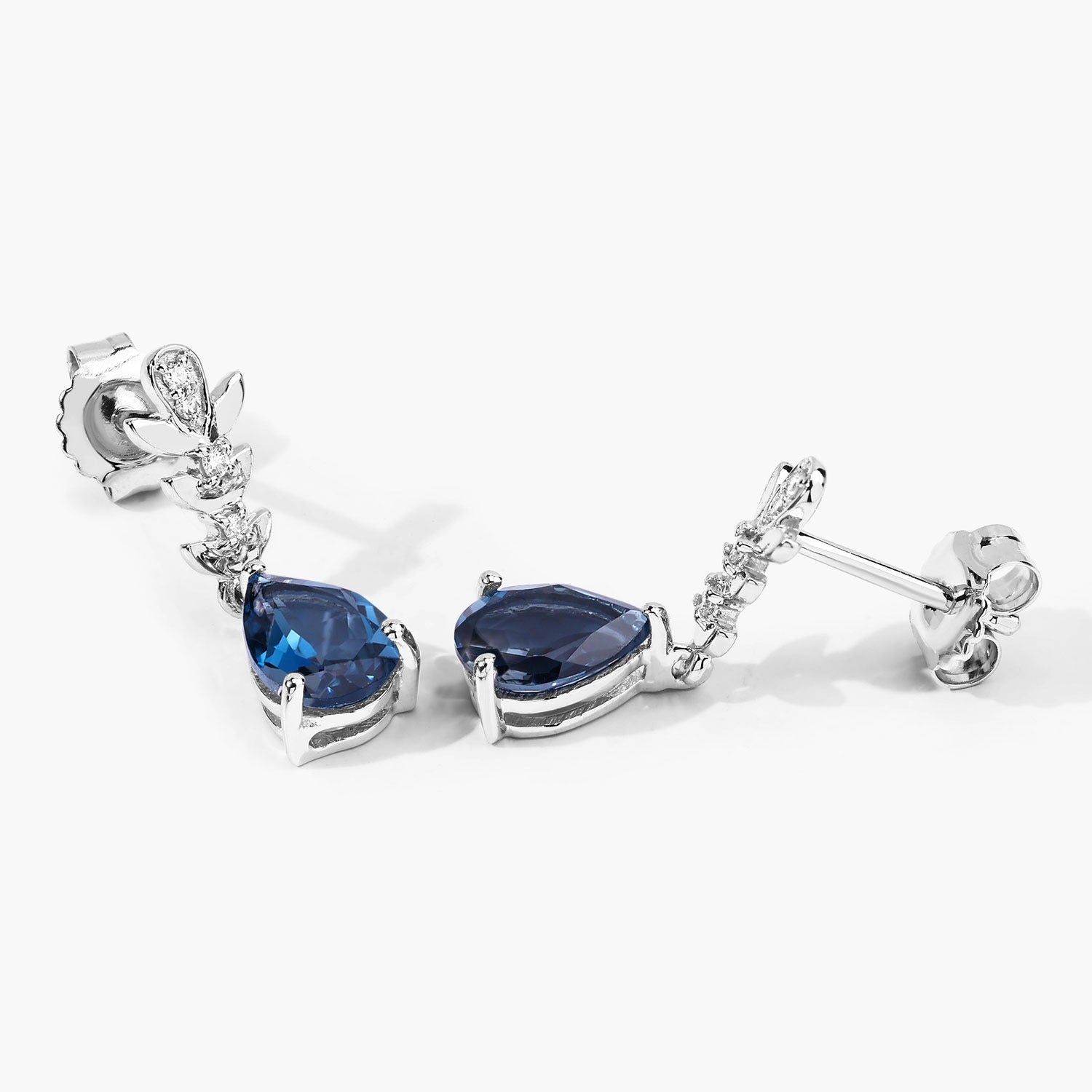Genuine London Blue Topaz and Lab Diamond Silver Earrings
