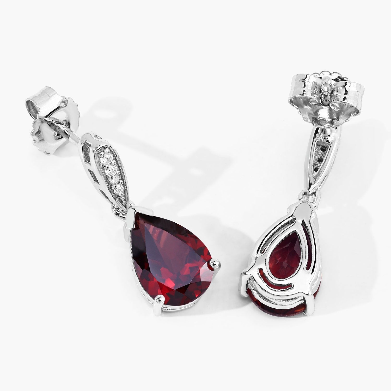 Genuine Mozambique Garnet and Lab Diamond Silver Earrings