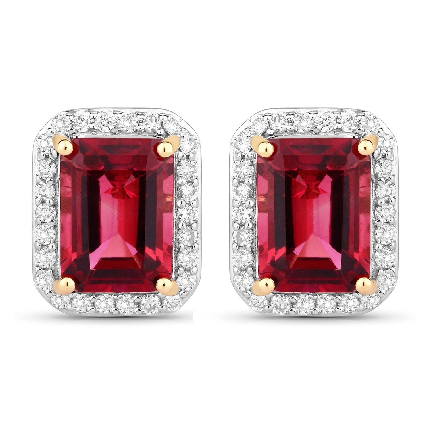 Rubellite and White Diamond 14K White Gold Earrings