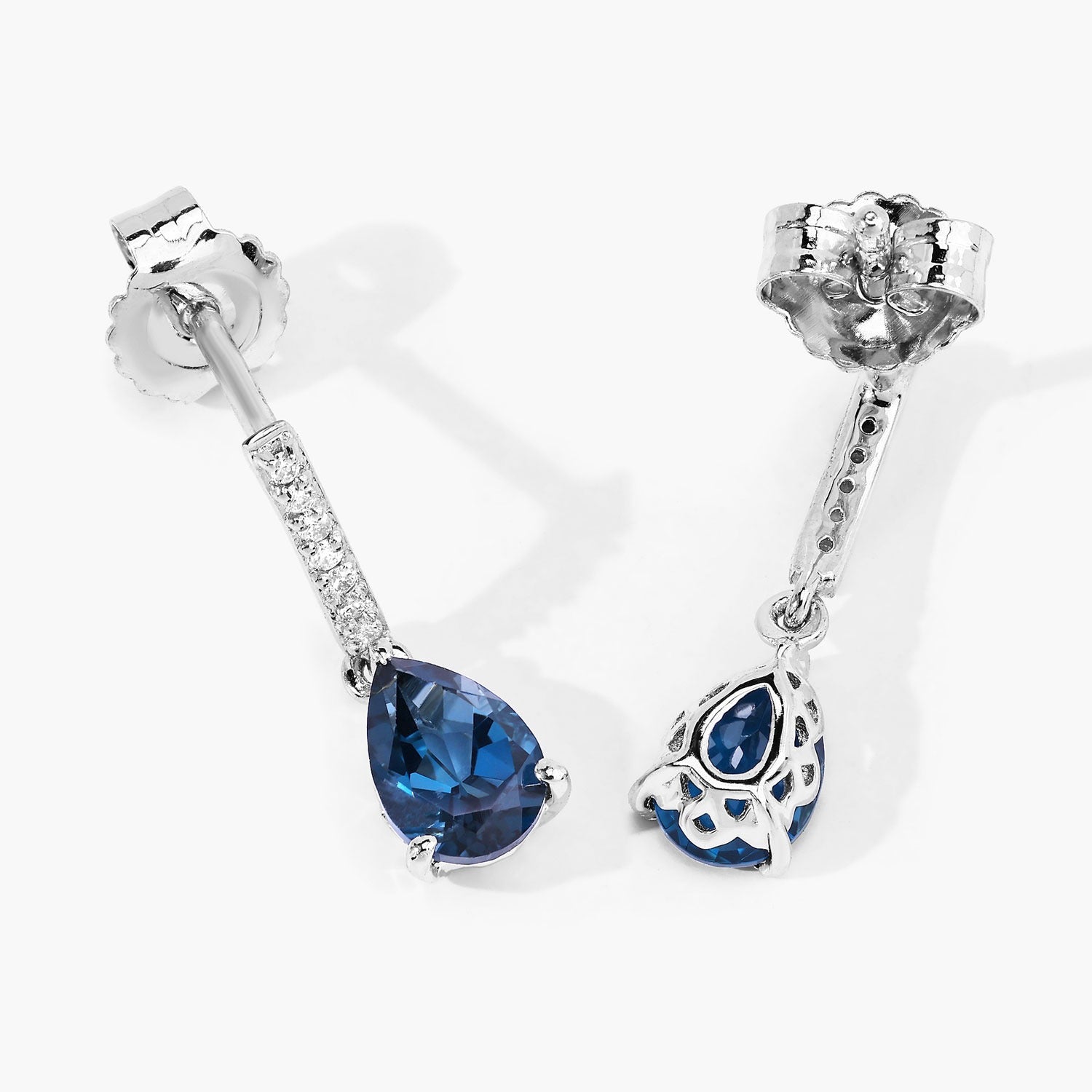 Genuine London Blue Topaz and Lab Diamond Silver Earrings