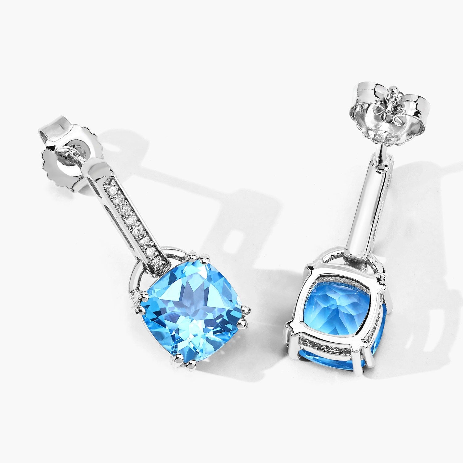 Genuine Swiss Blue Topaz and Lab Diamond Silver Earrings